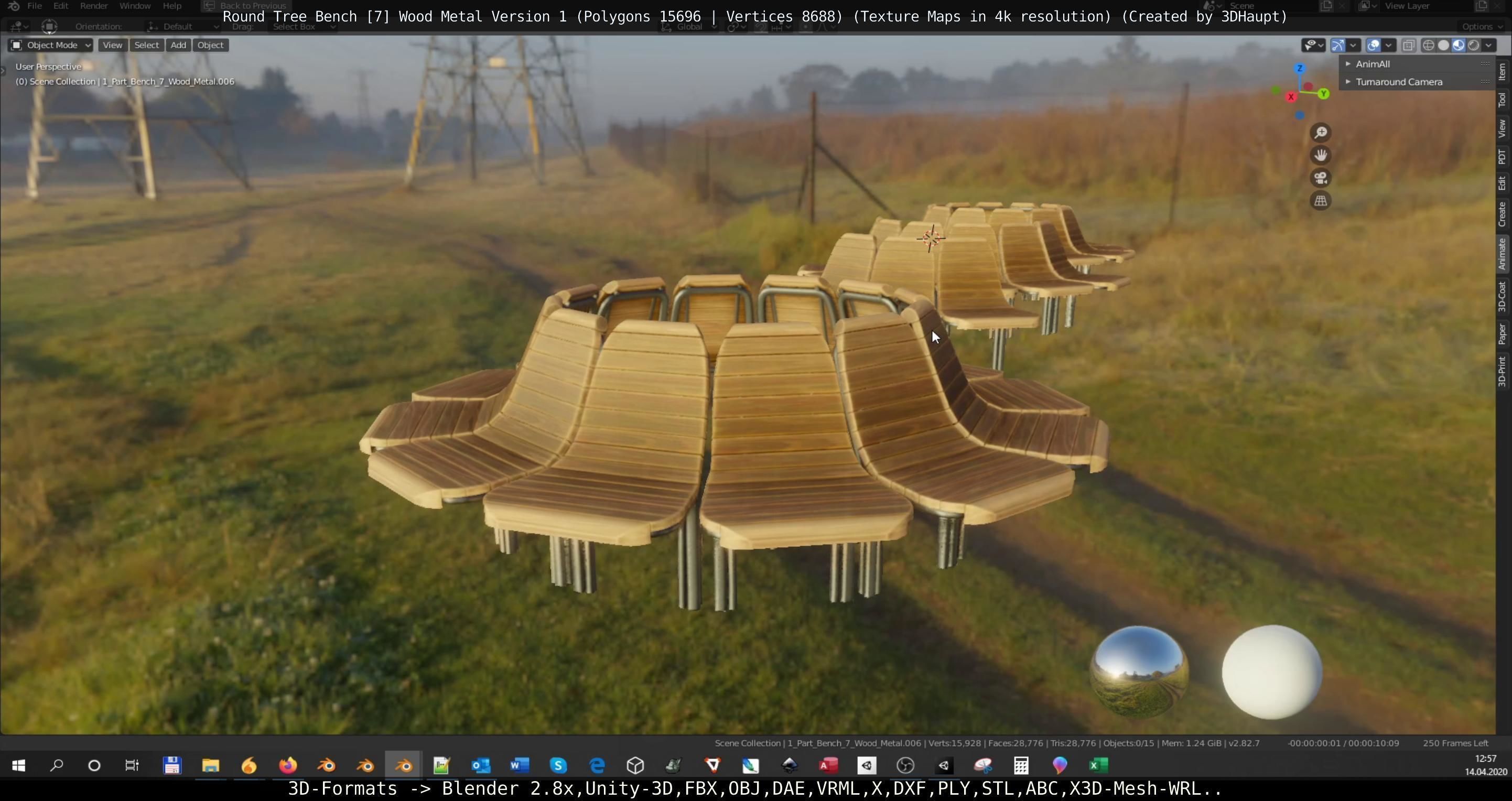 Round Tree Bench - 7 - Wood Metal Version 1 Low-poly 3D model_97