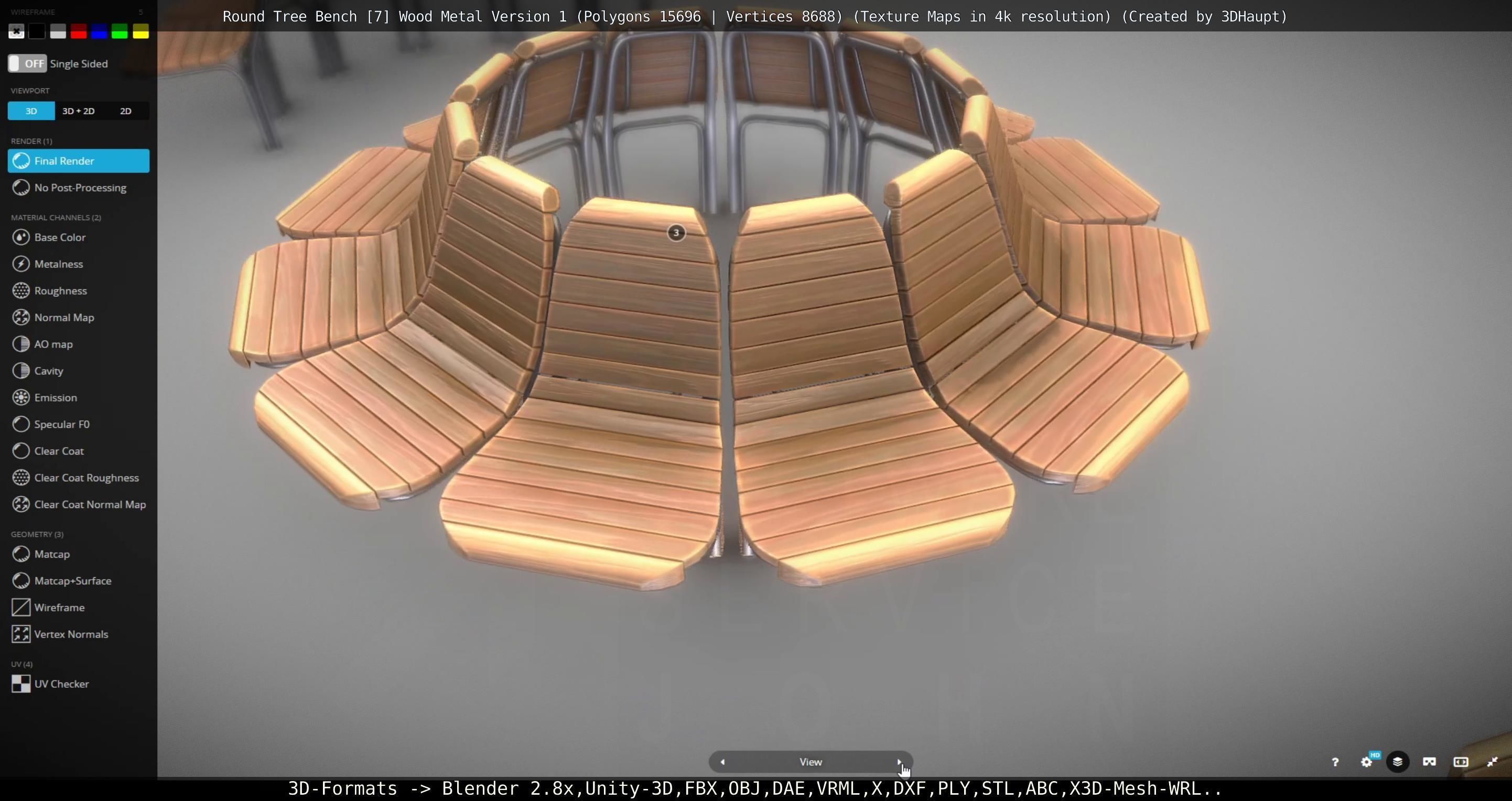 Round Tree Bench - 7 - Wood Metal Version 1 Low-poly 3D model_103