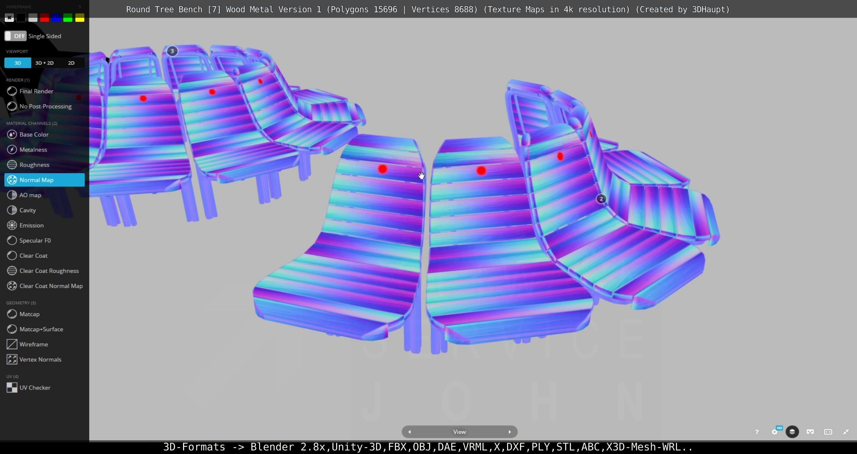 Round Tree Bench - 7 - Wood Metal Version 1 Low-poly 3D model_20