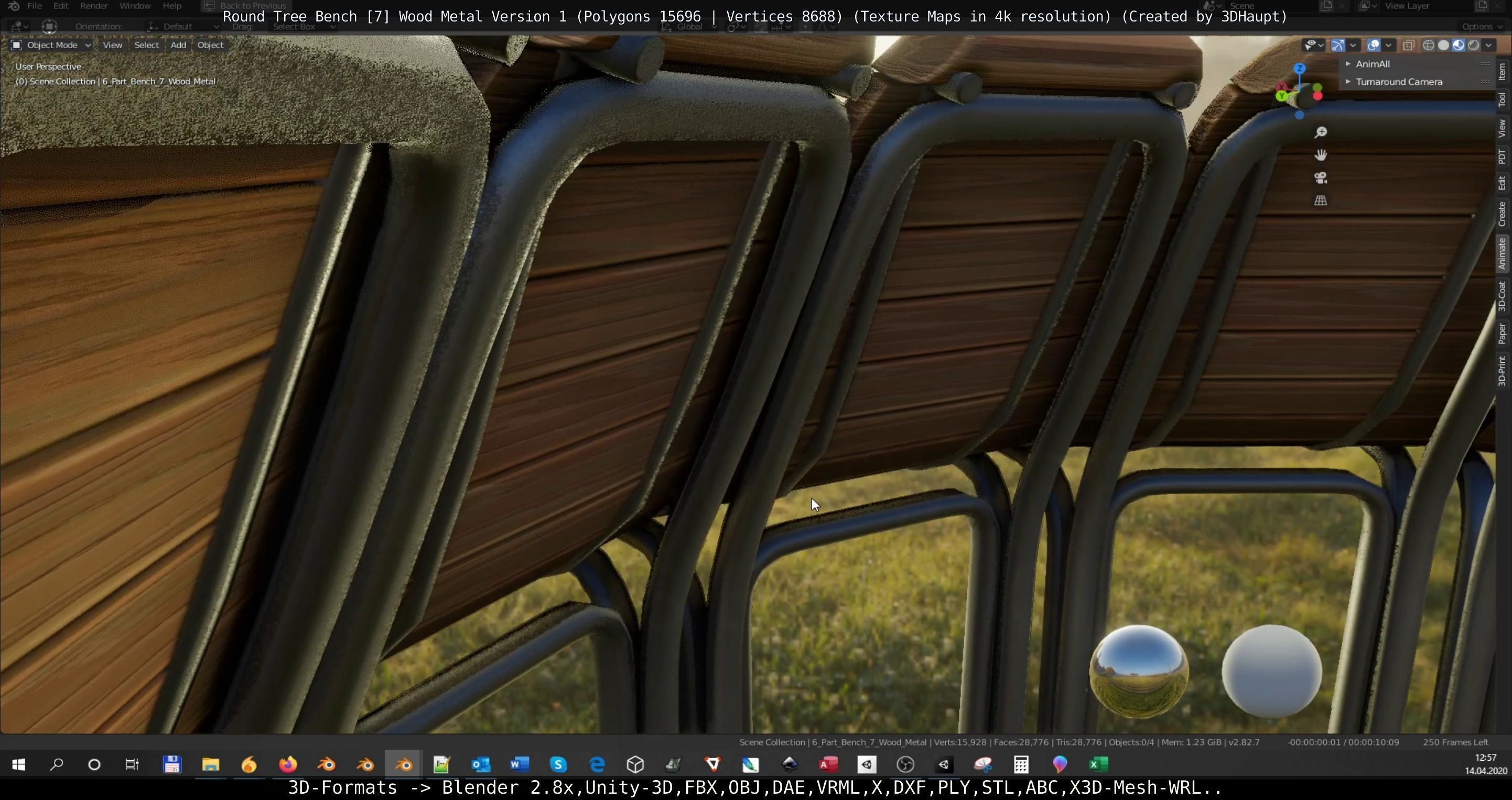 Round Tree Bench - 7 - Wood Metal Version 1 Low-poly 3D model_38