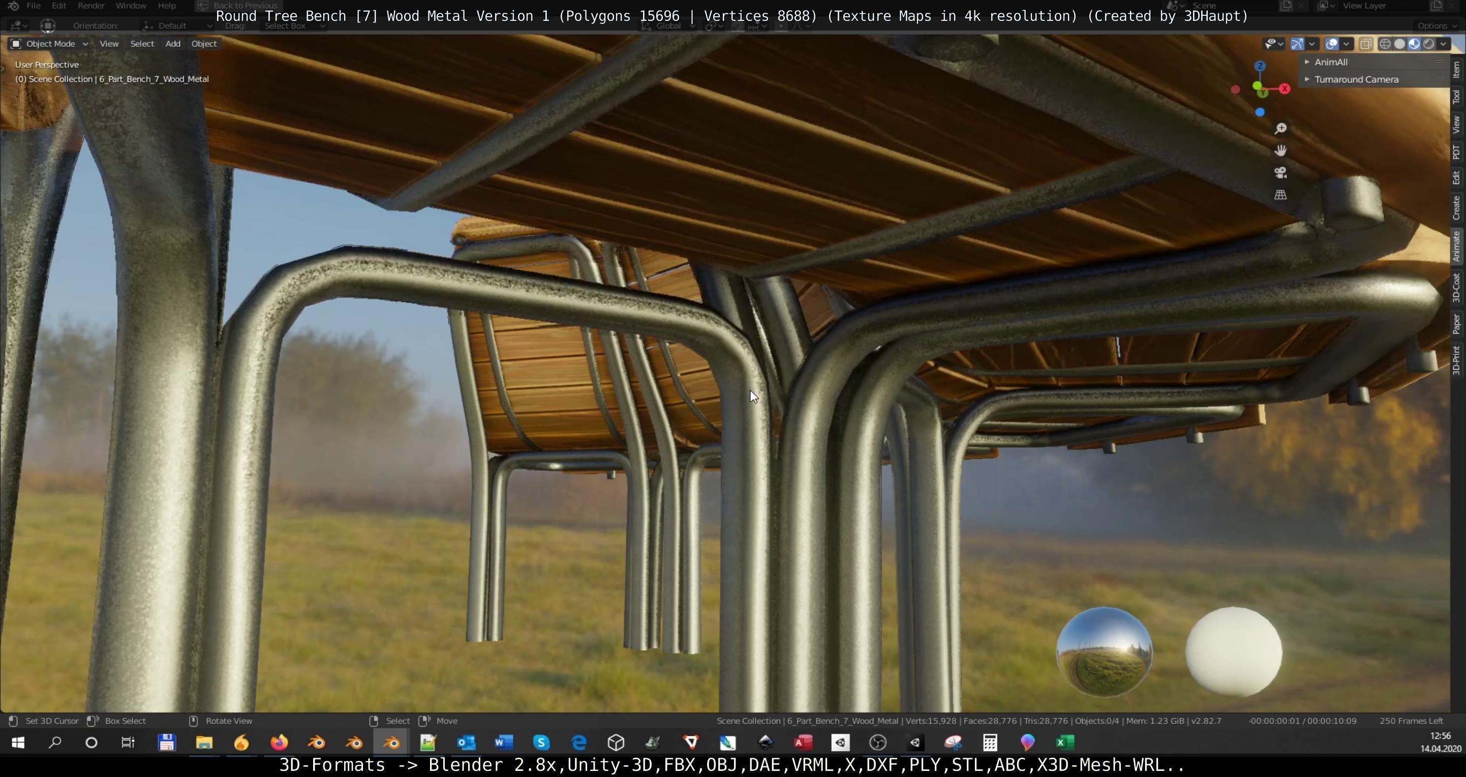 Round Tree Bench - 7 - Wood Metal Version 1 Low-poly 3D model_8