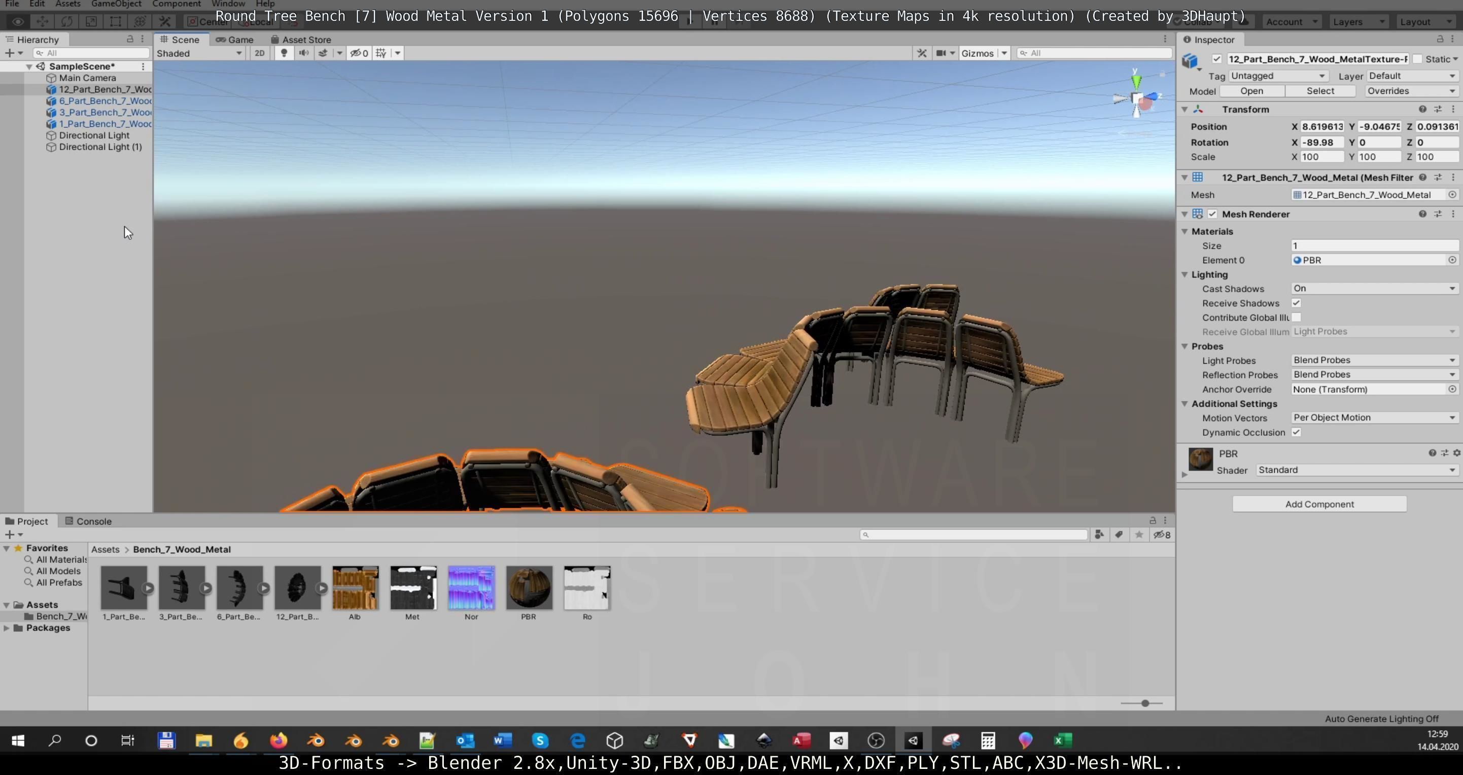 Round Tree Bench - 7 - Wood Metal Version 1 Low-poly 3D model_65