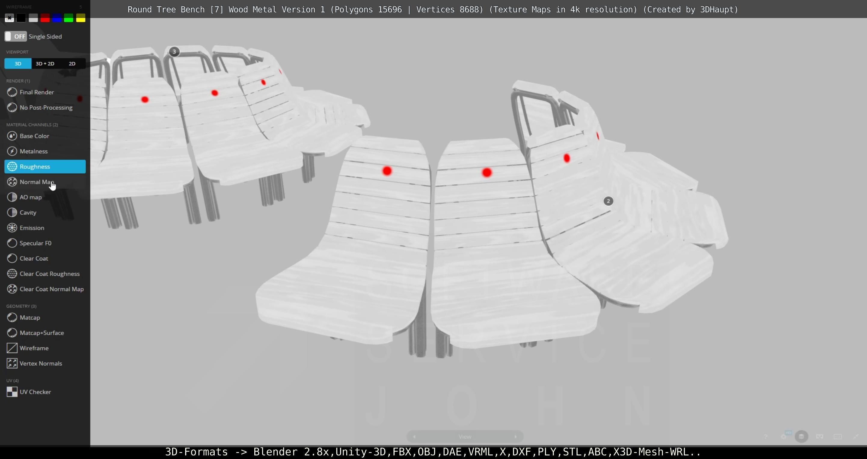 Round Tree Bench - 7 - Wood Metal Version 1 Low-poly 3D model_19