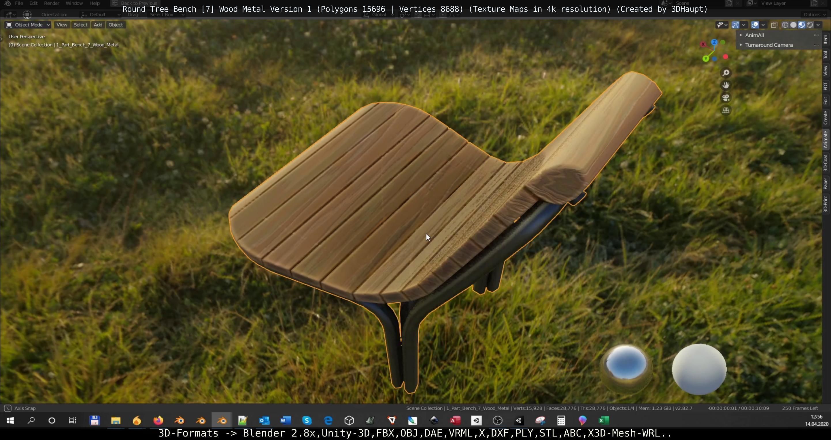 Round Tree Bench - 7 - Wood Metal Version 1 Low-poly 3D model_47