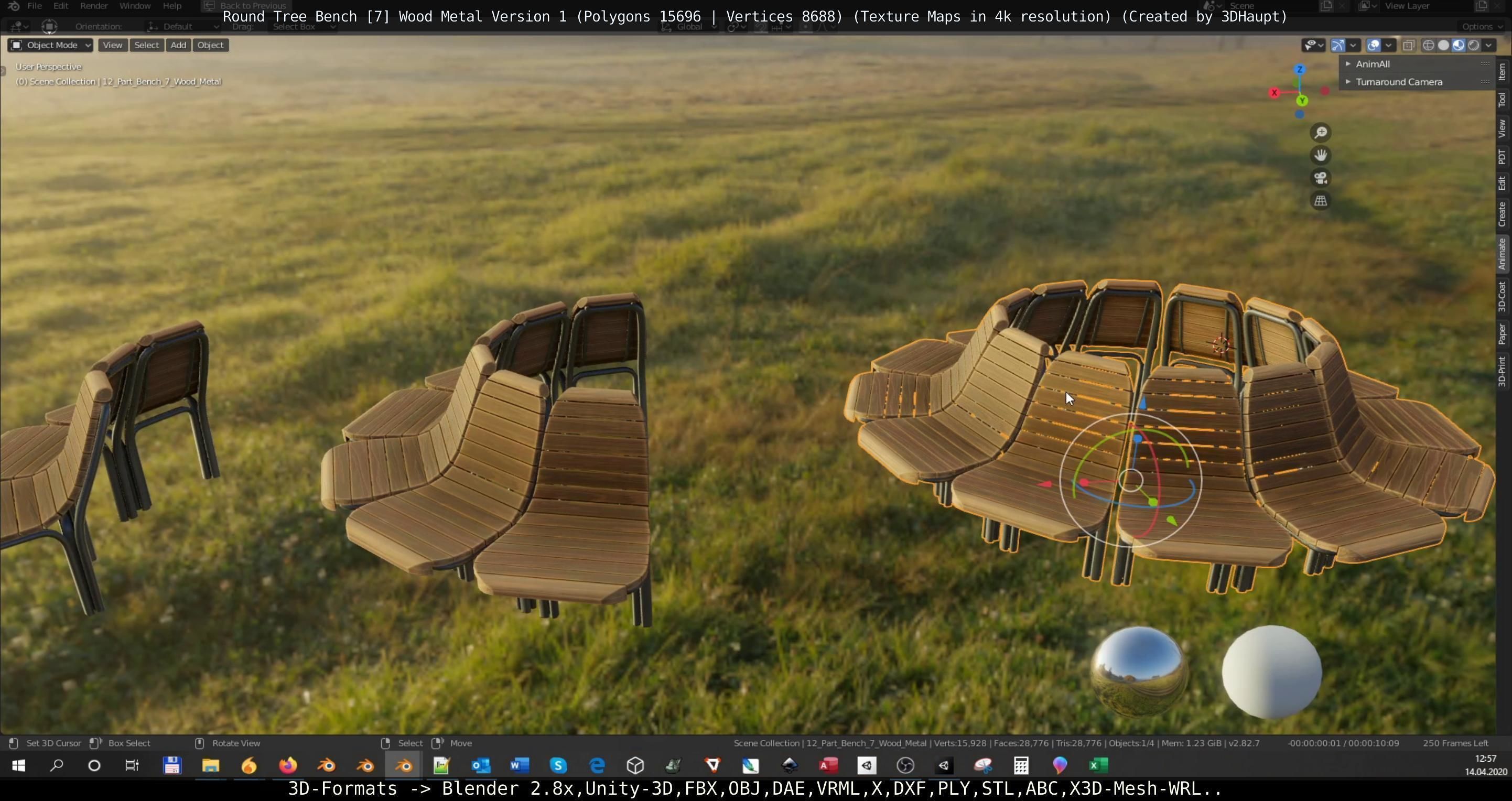 Round Tree Bench - 7 - Wood Metal Version 1 Low-poly 3D model_39