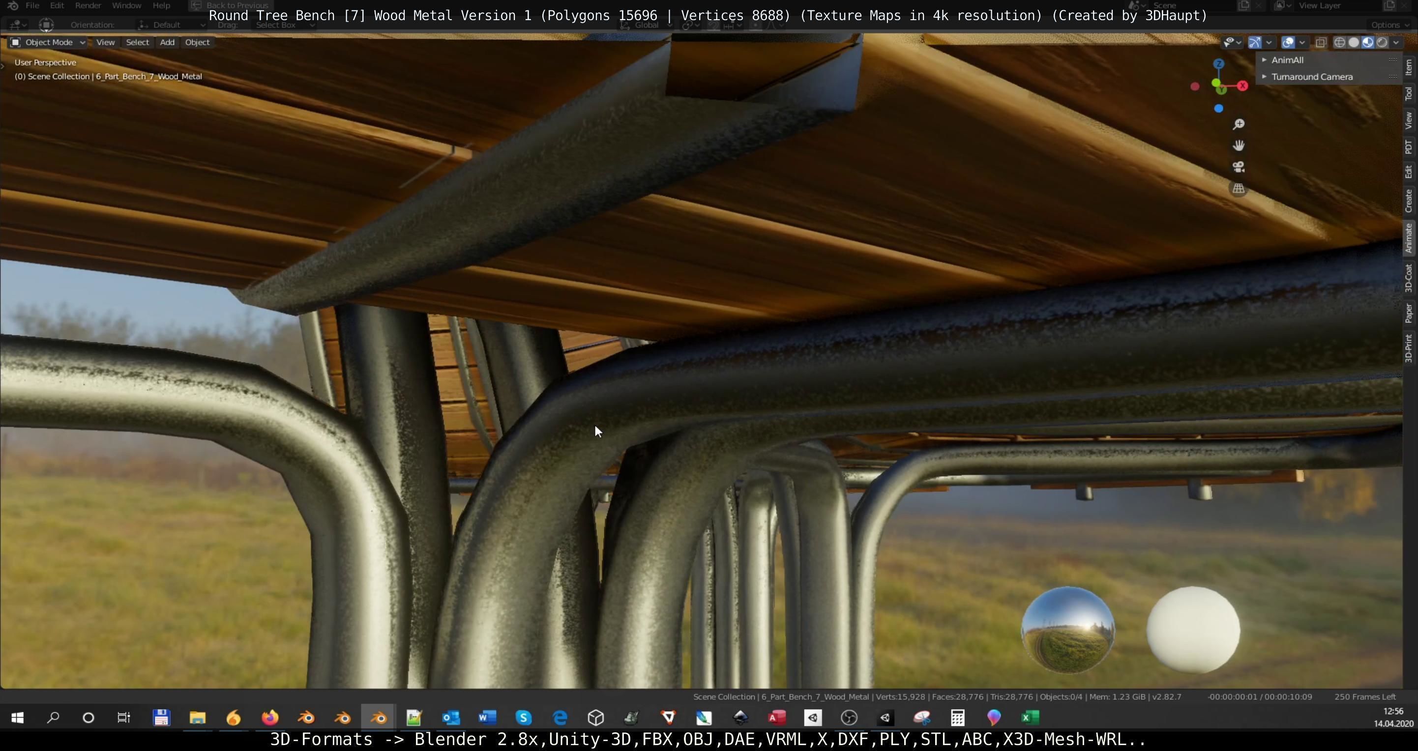 Round Tree Bench - 7 - Wood Metal Version 1 Low-poly 3D model_48