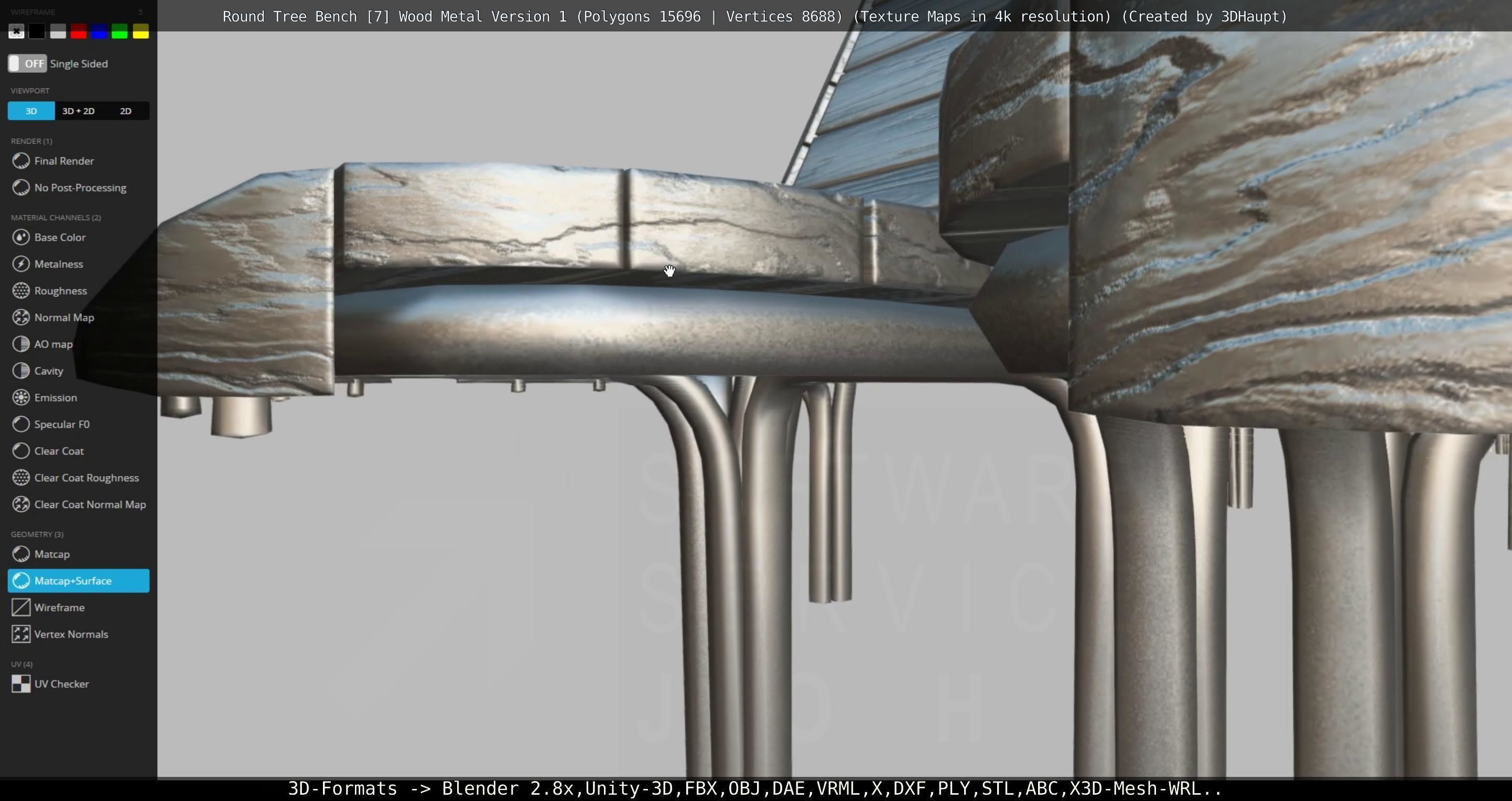 Round Tree Bench - 7 - Wood Metal Version 1 Low-poly 3D model_23