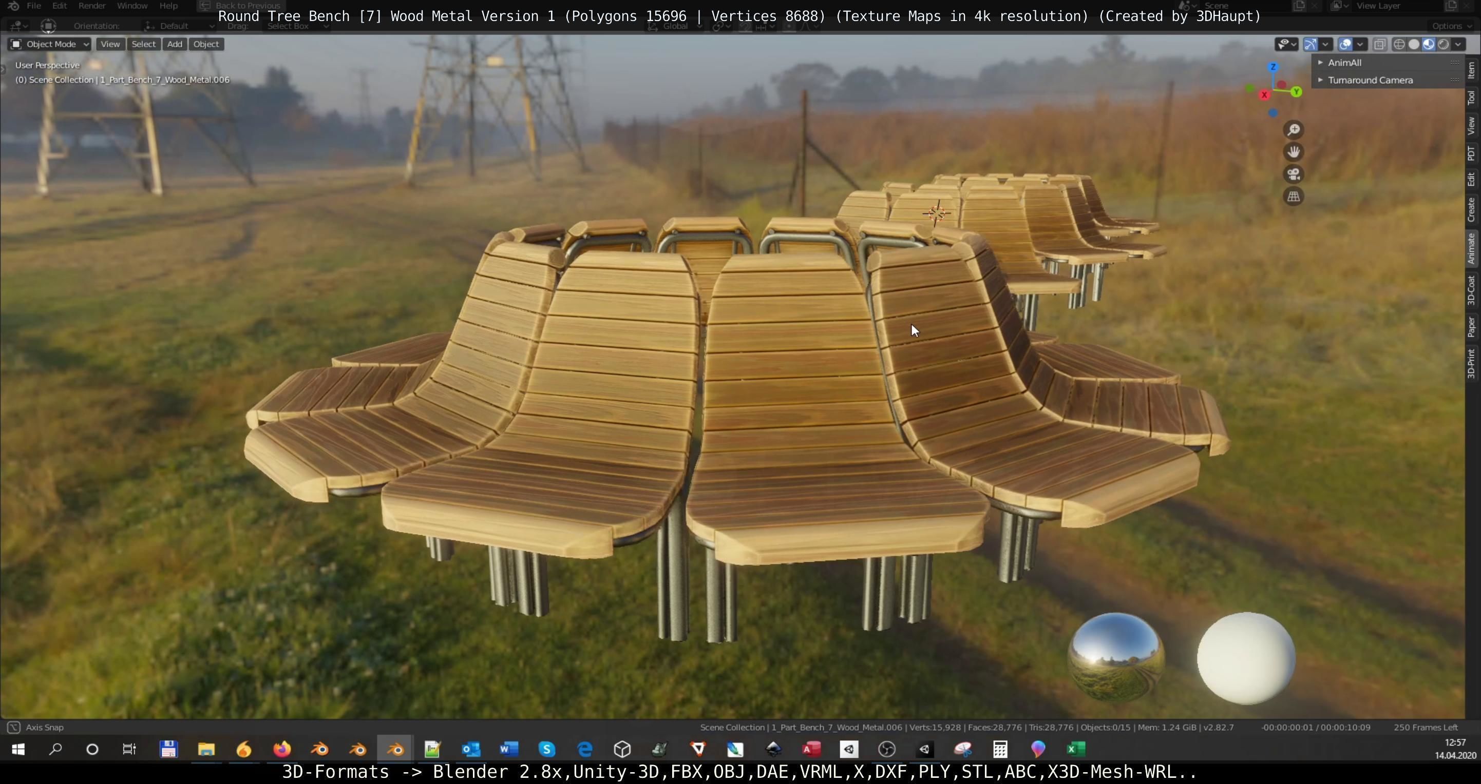 Round Tree Bench - 7 - Wood Metal Version 1 Low-poly 3D model_101