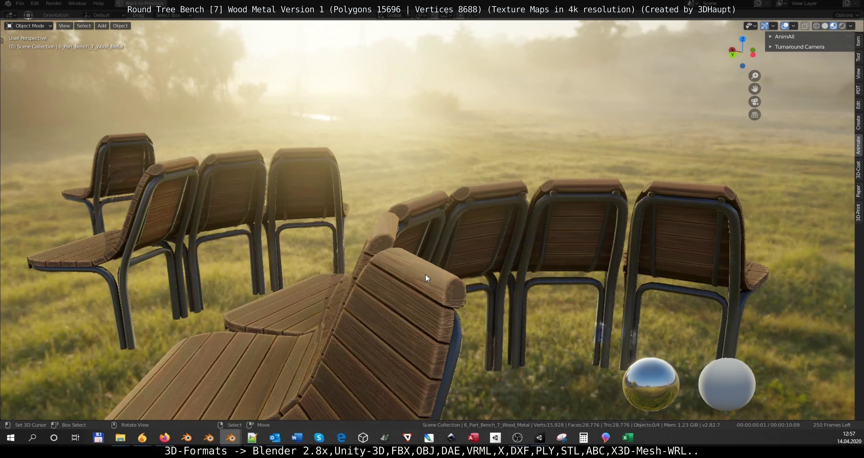 Round Tree Bench - 7 - Wood Metal Version 1 Low-poly 3D model_49