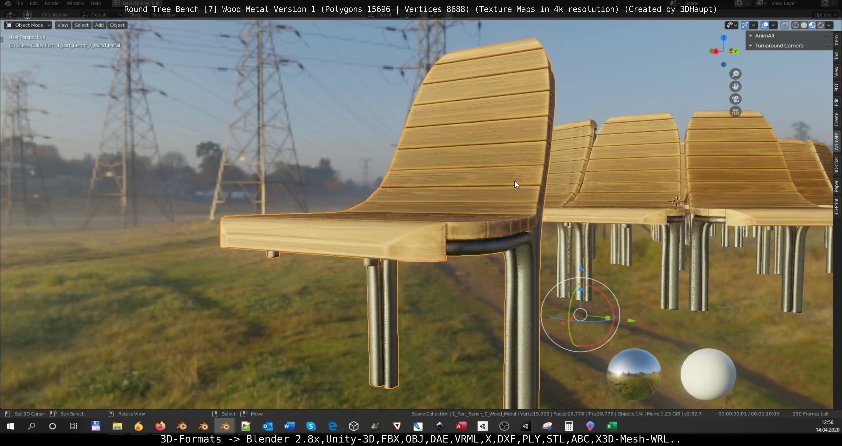 Round Tree Bench - 7 - Wood Metal Version 1 Low-poly 3D model_68