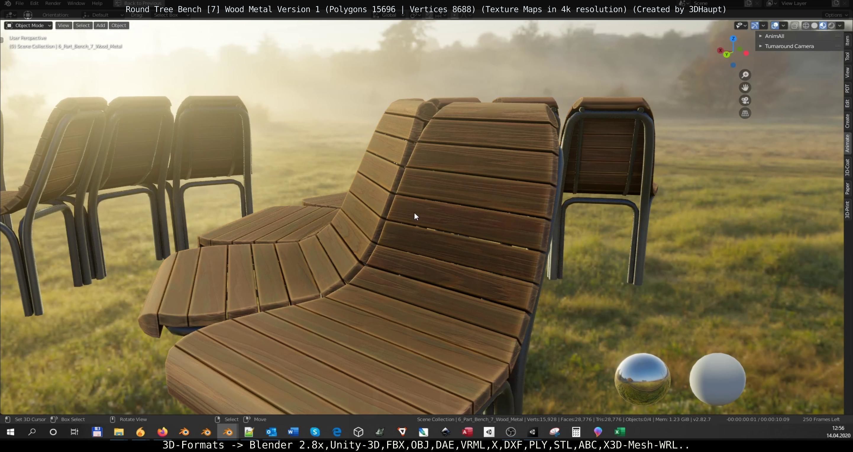 Round Tree Bench - 7 - Wood Metal Version 1 Low-poly 3D model_40