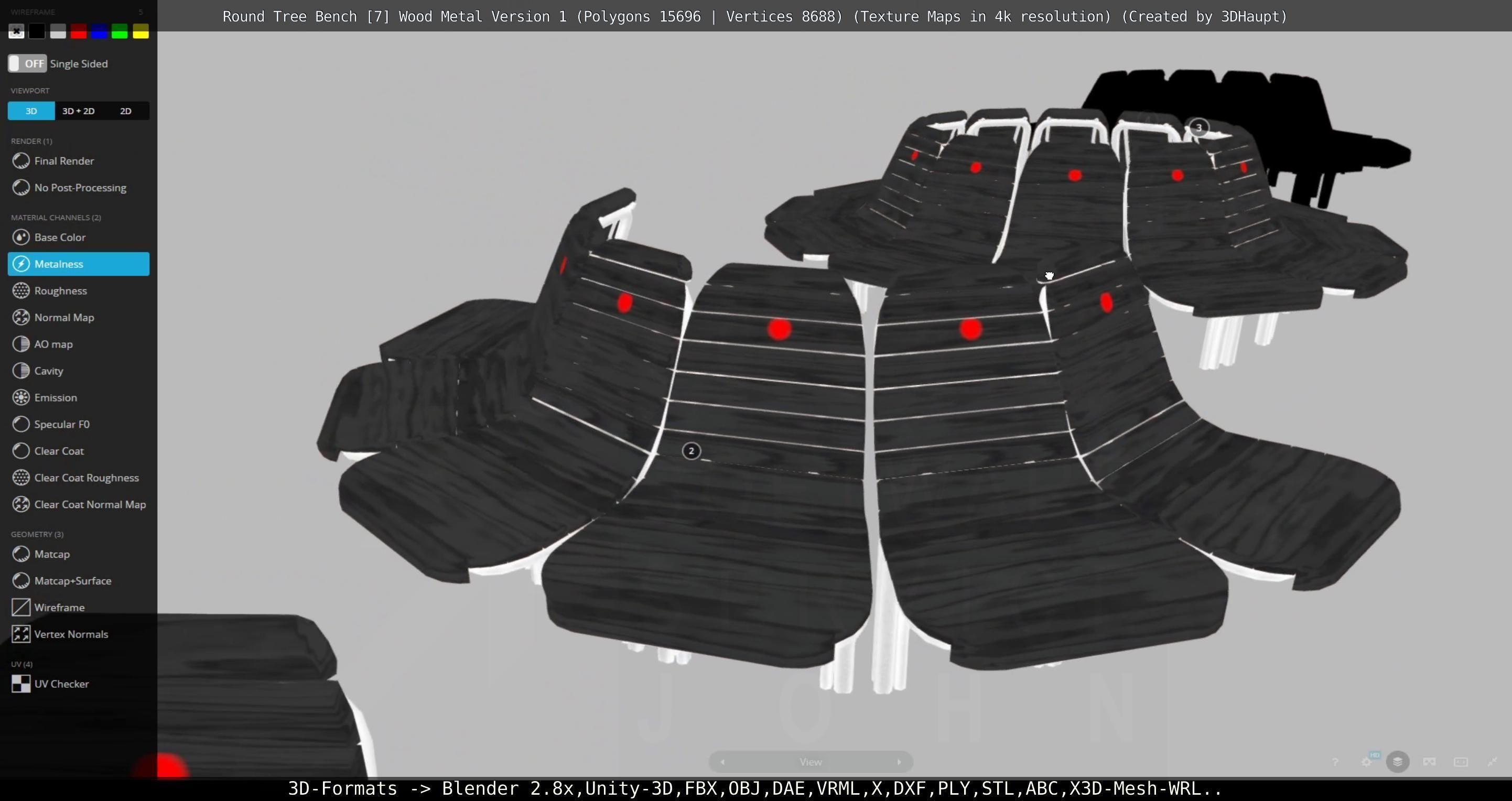 Round Tree Bench - 7 - Wood Metal Version 1 Low-poly 3D model_18