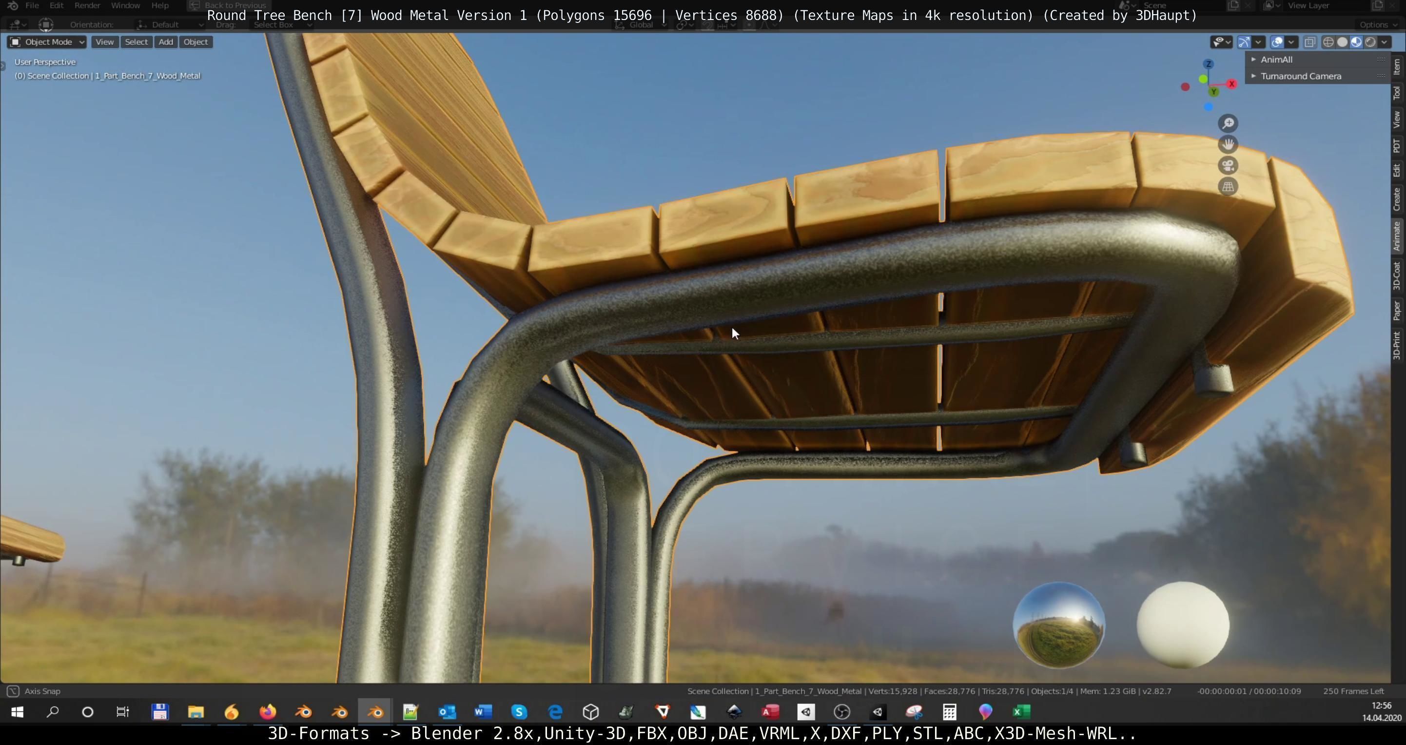 Round Tree Bench - 7 - Wood Metal Version 1 Low-poly 3D model_5