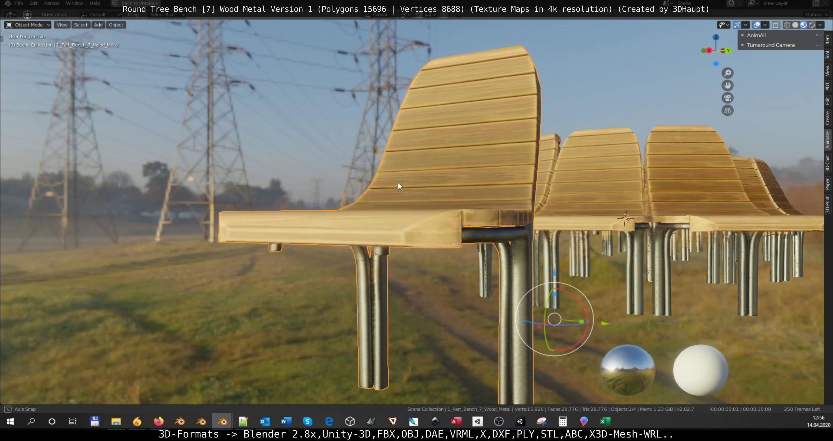 Round Tree Bench - 7 - Wood Metal Version 1 Low-poly 3D model_144