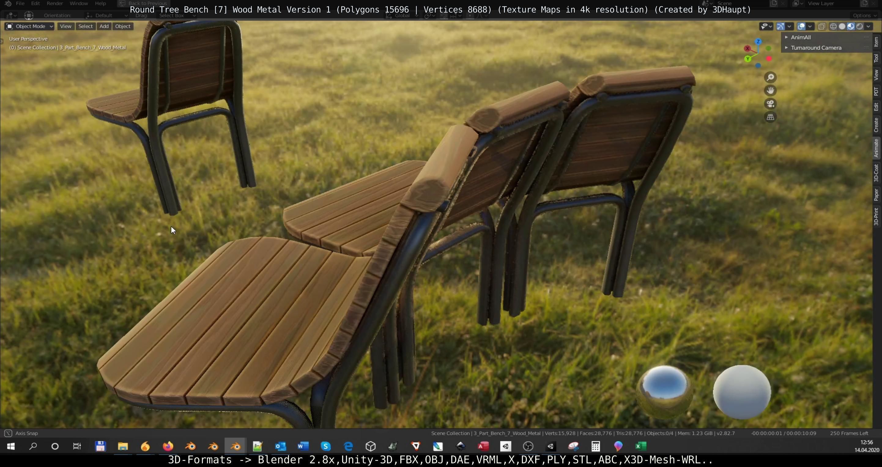 Round Tree Bench - 7 - Wood Metal Version 1 Low-poly 3D model_53