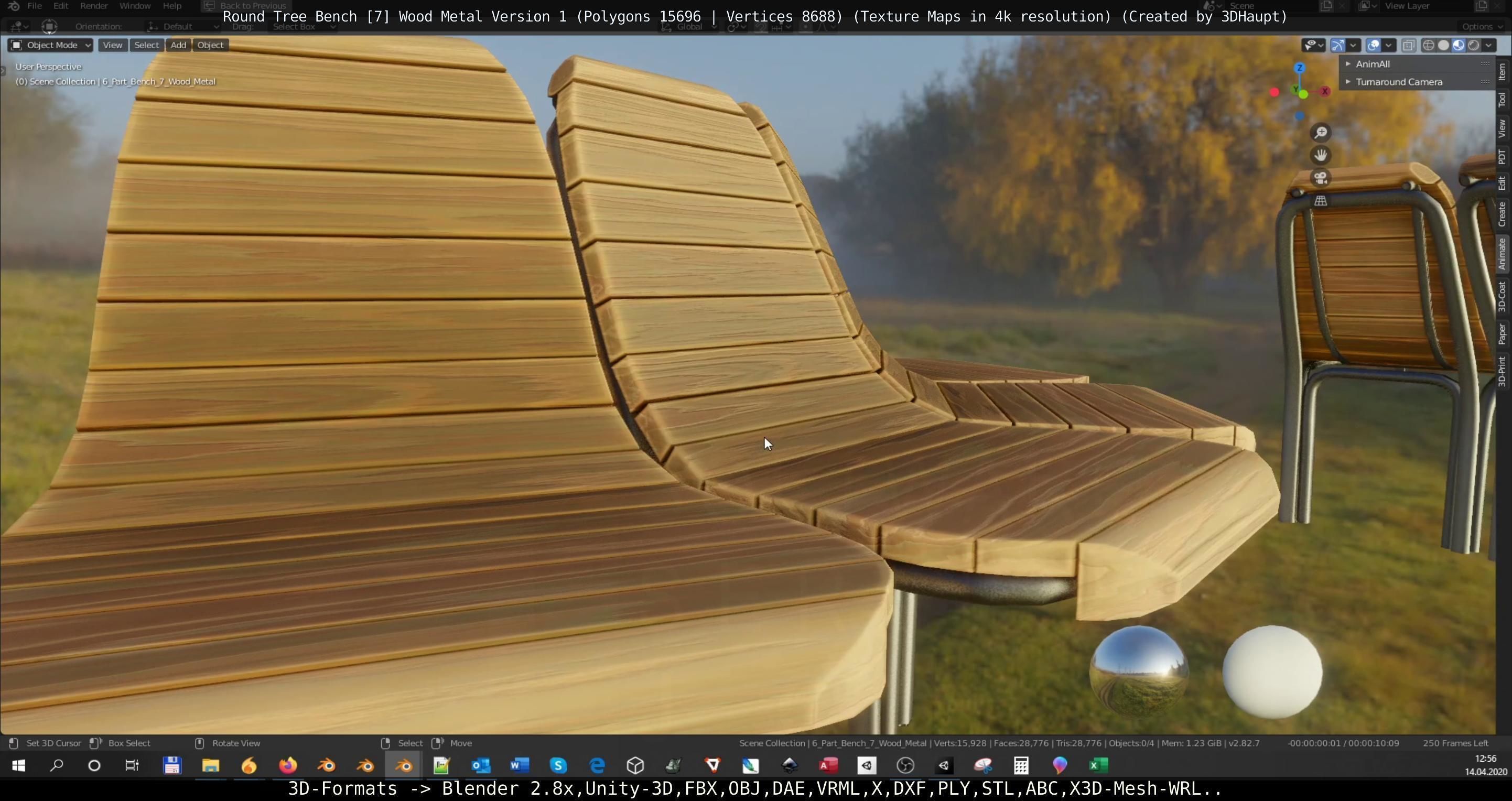 Round Tree Bench - 7 - Wood Metal Version 1 Low-poly 3D model_6