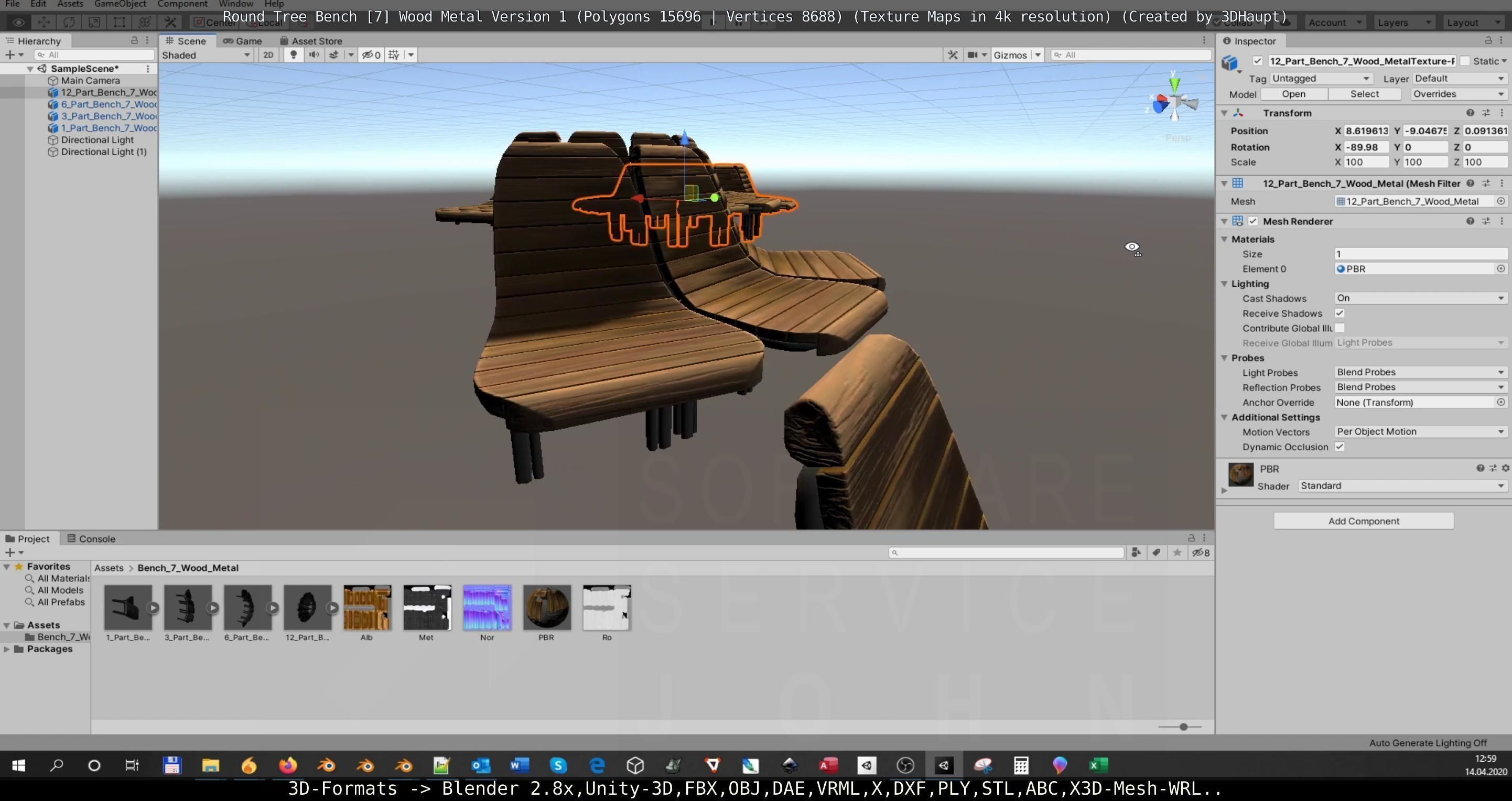 Round Tree Bench - 7 - Wood Metal Version 1 Low-poly 3D model_60