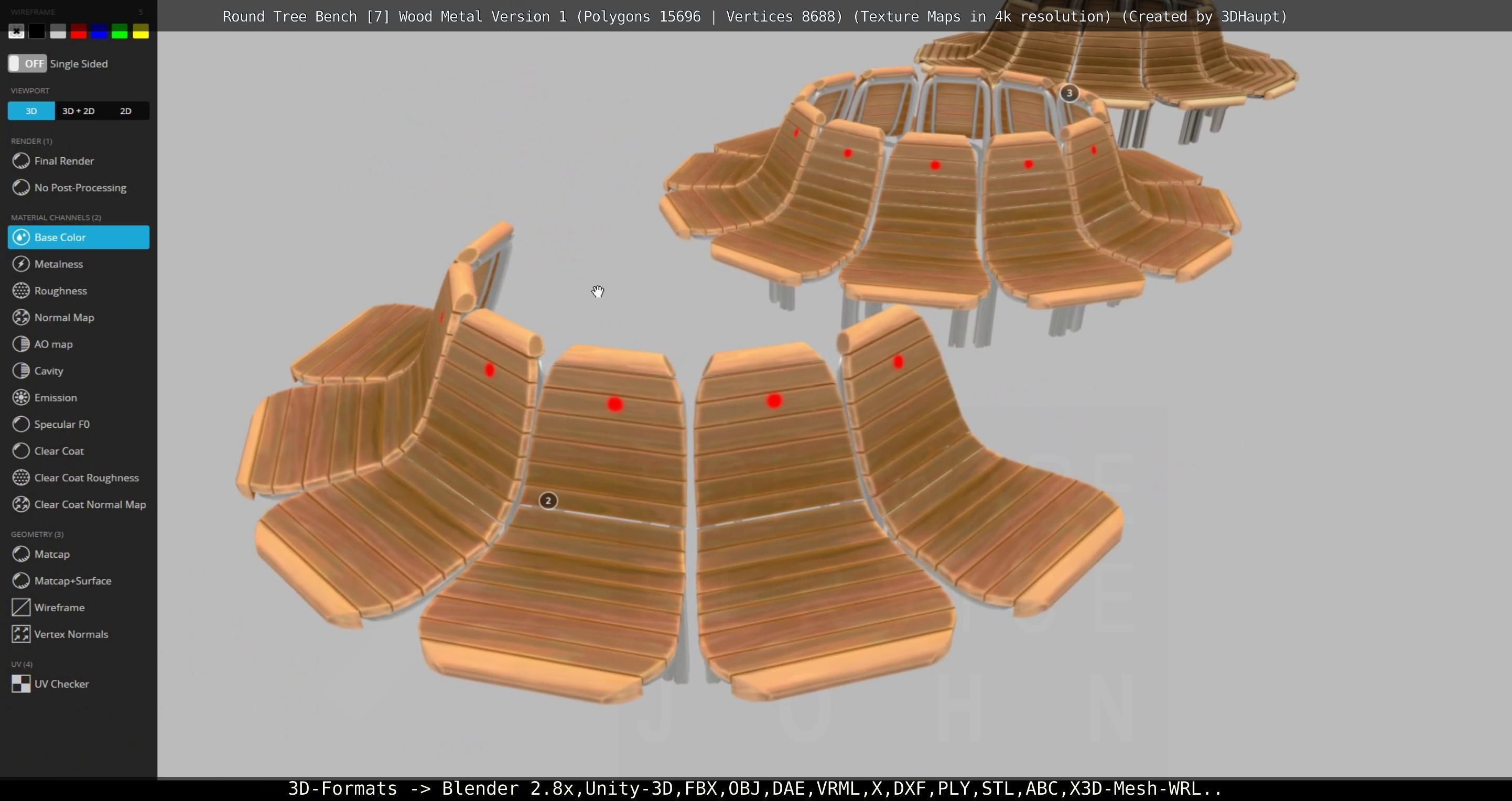 Round Tree Bench - 7 - Wood Metal Version 1 Low-poly 3D model_17