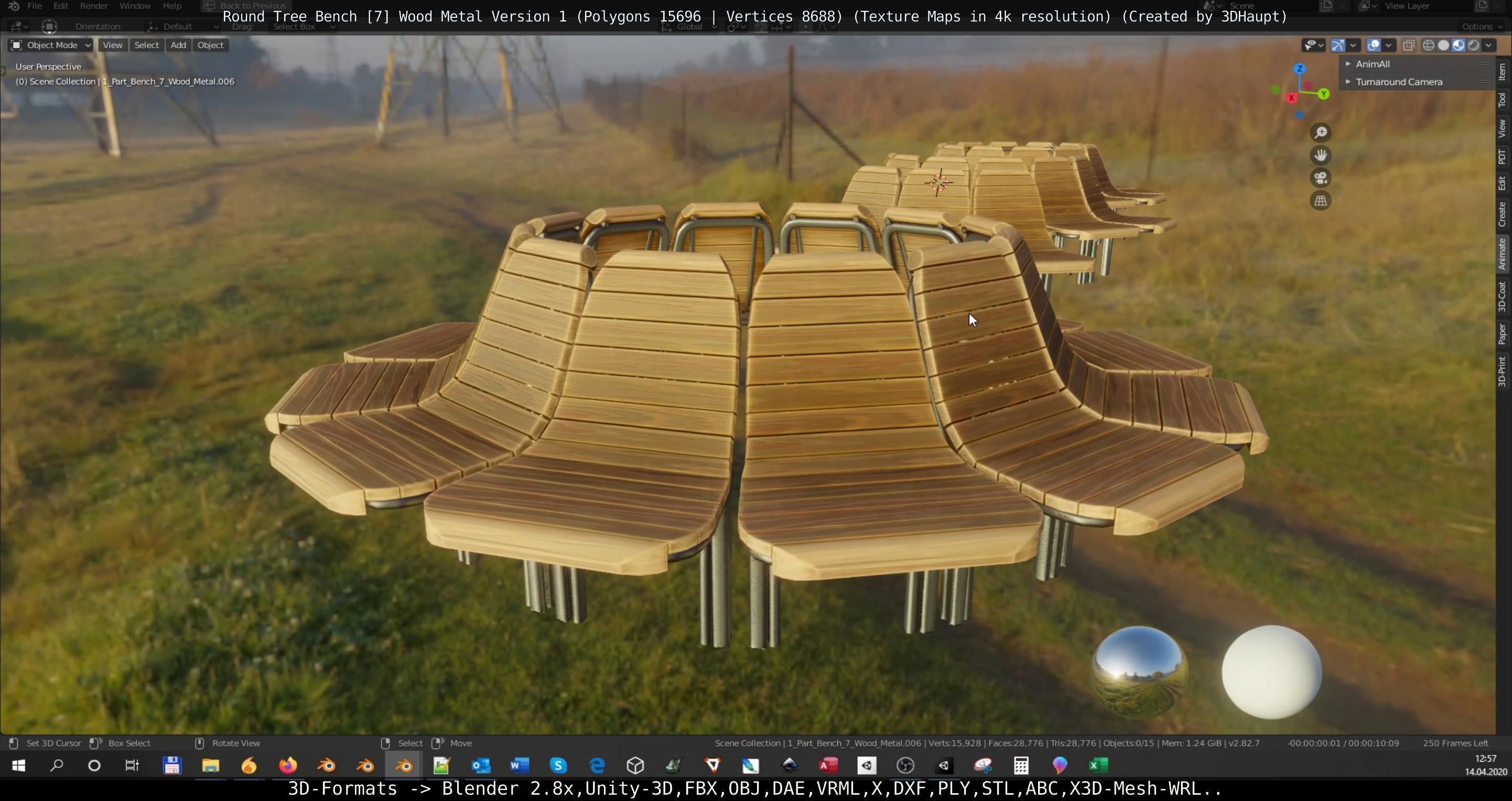 Round Tree Bench - 7 - Wood Metal Version 1 Low-poly 3D model_42