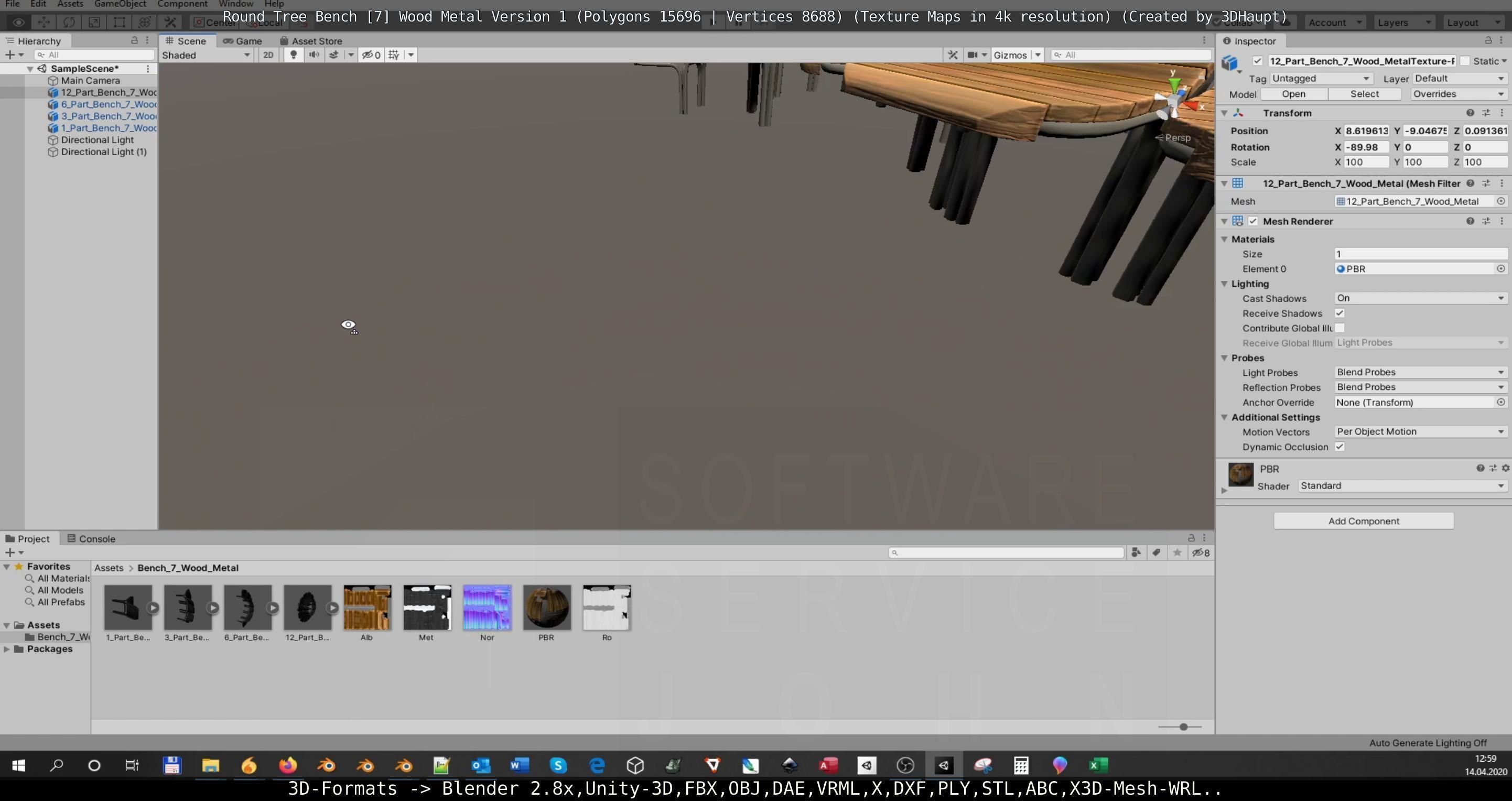 Round Tree Bench - 7 - Wood Metal Version 1 Low-poly 3D model_63