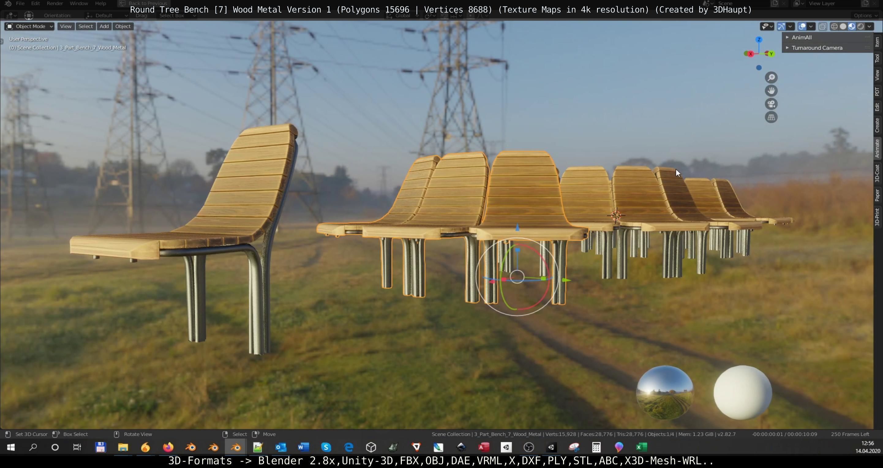 Round Tree Bench - 7 - Wood Metal Version 1 Low-poly 3D model_27