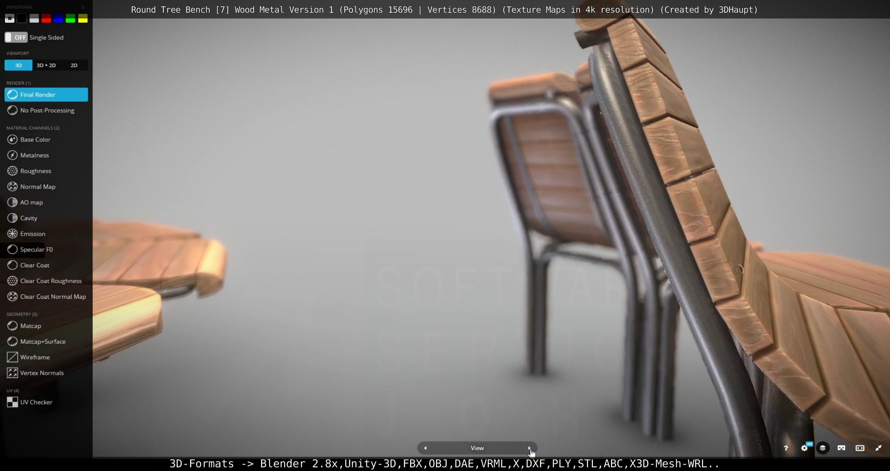 Round Tree Bench - 7 - Wood Metal Version 1 Low-poly 3D model_30