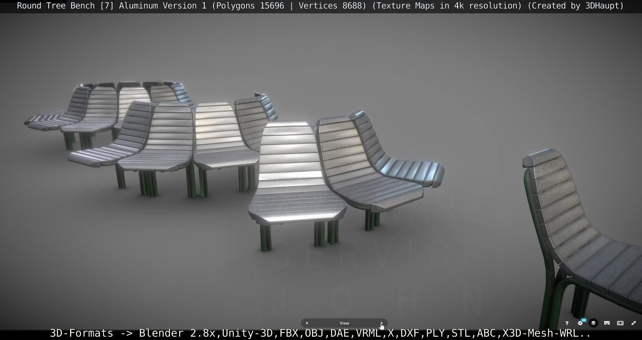  Round Tree Bench - 7 - Aluminum Version 1 Low-poly 3D model_13