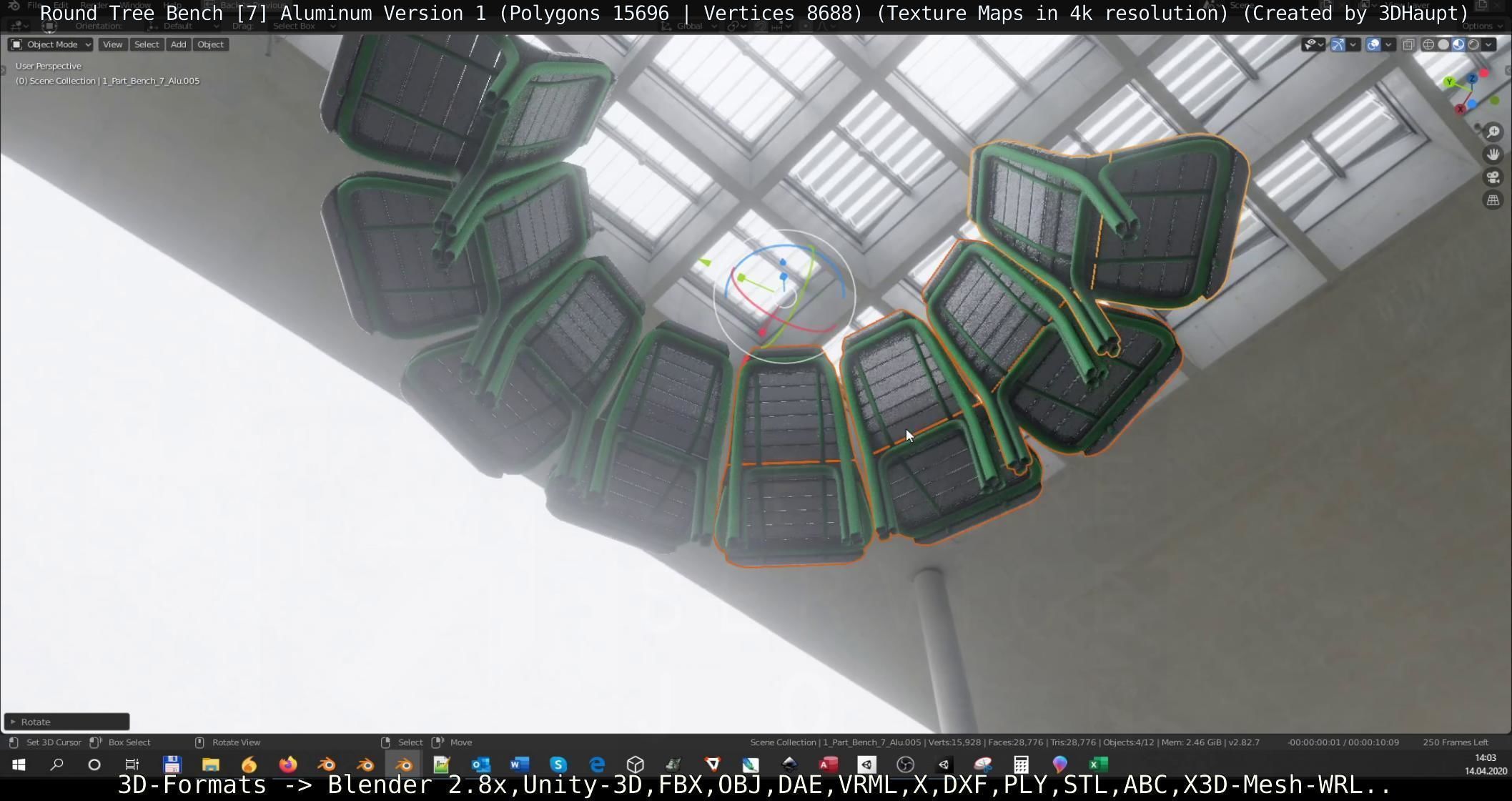  Round Tree Bench - 7 - Aluminum Version 1 Low-poly 3D model_10