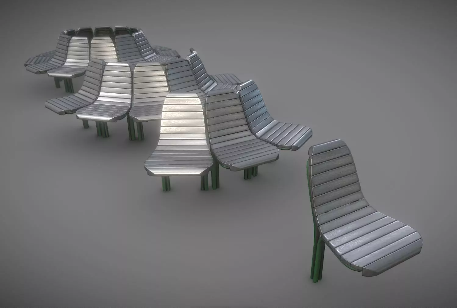  Round Tree Bench - 7 - Aluminum Version 1 Low-poly 3D model_0