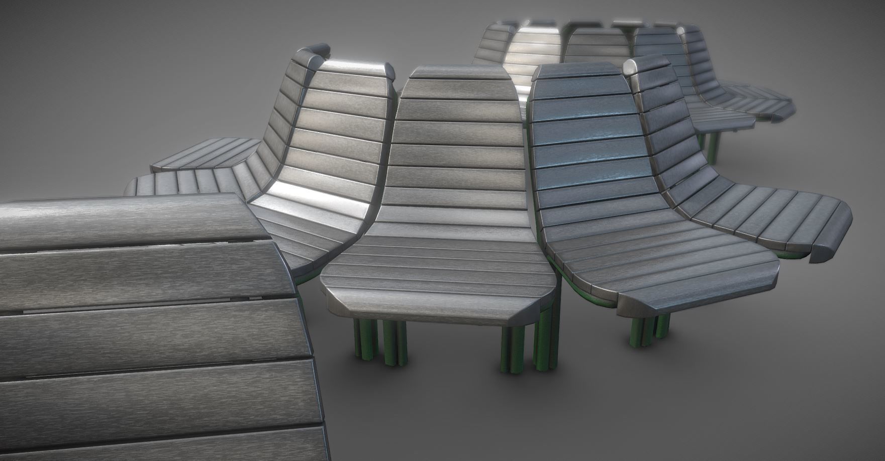  Round Tree Bench - 7 - Aluminum Version 1 Low-poly 3D model_2