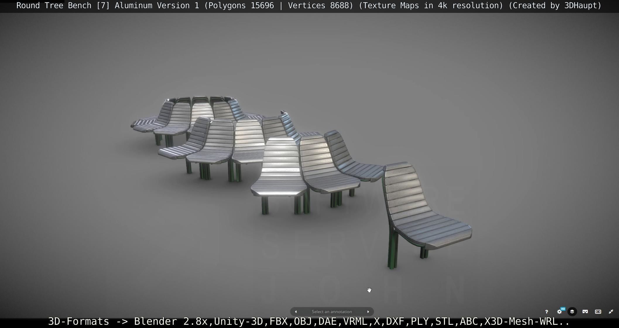  Round Tree Bench - 7 - Aluminum Version 1 Low-poly 3D model_62
