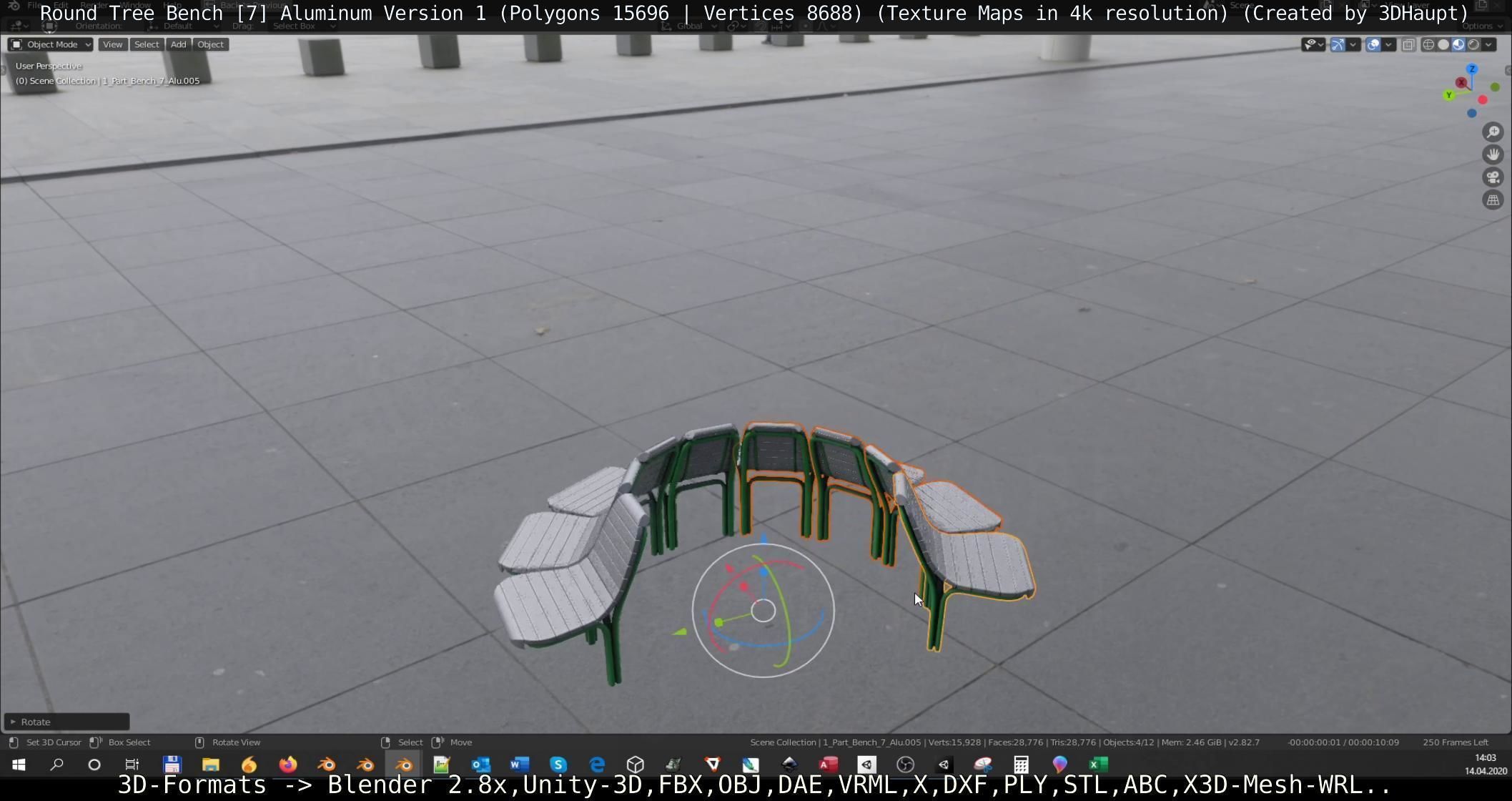  Round Tree Bench - 7 - Aluminum Version 1 Low-poly 3D model_9