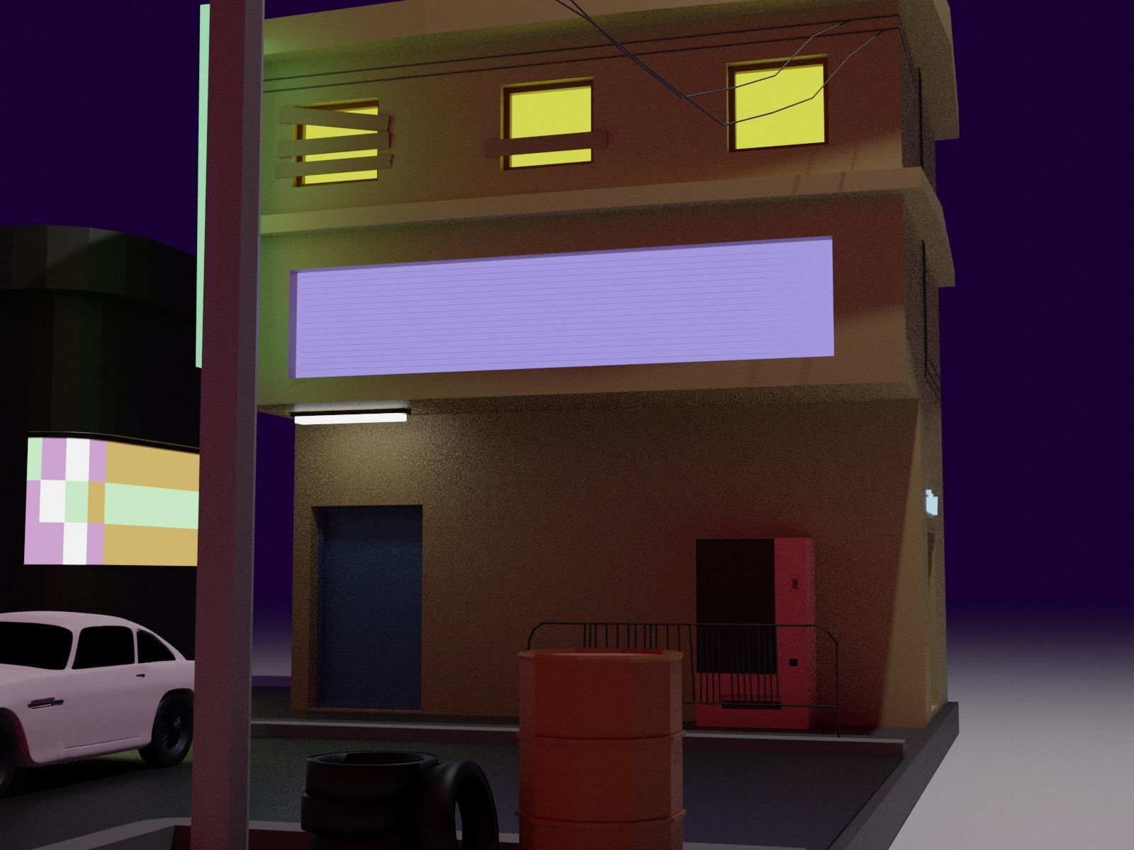 low poly street with buildings and cars Low-poly 3D model_1