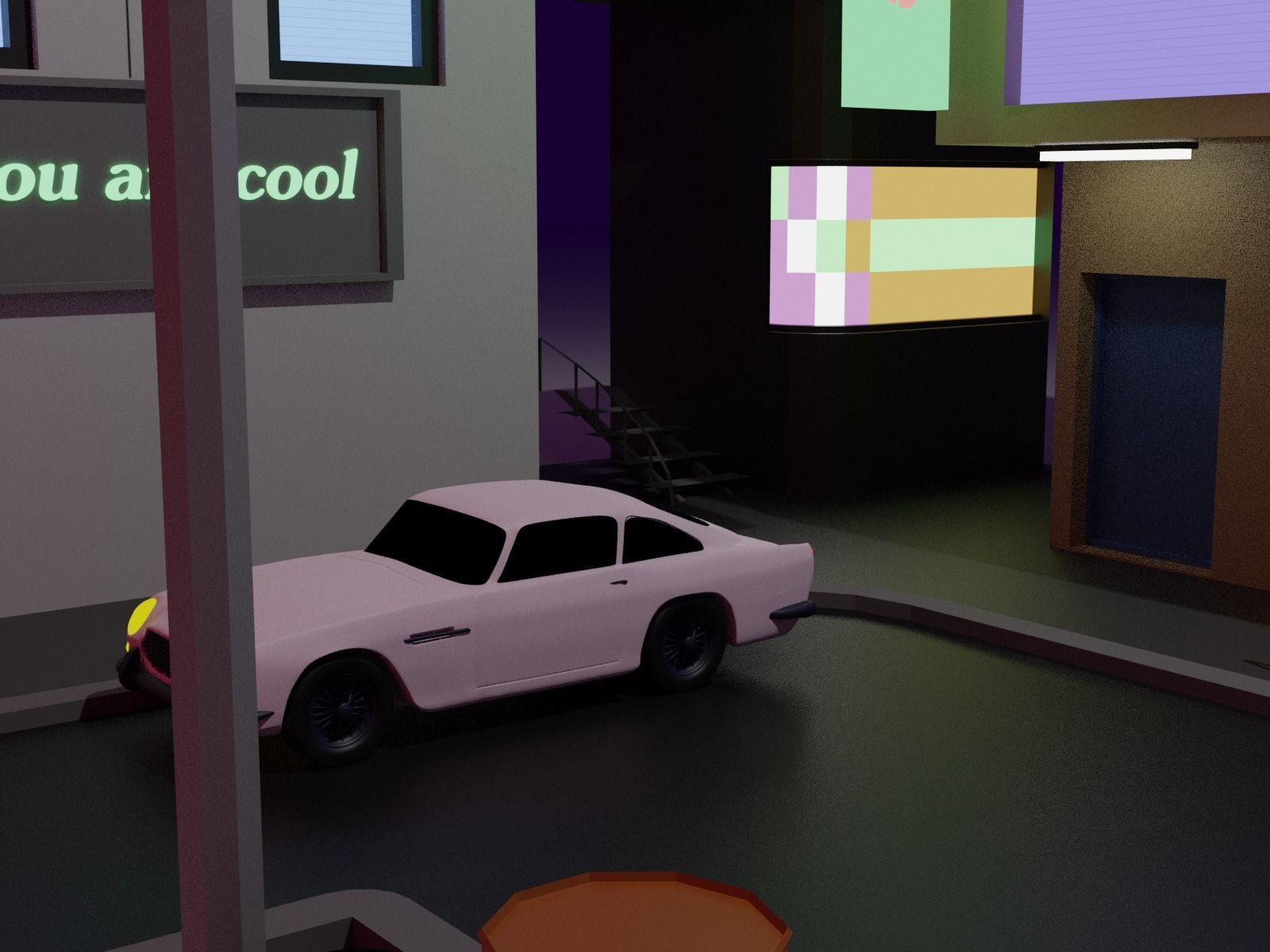 low poly street with buildings and cars Low-poly 3D model_2