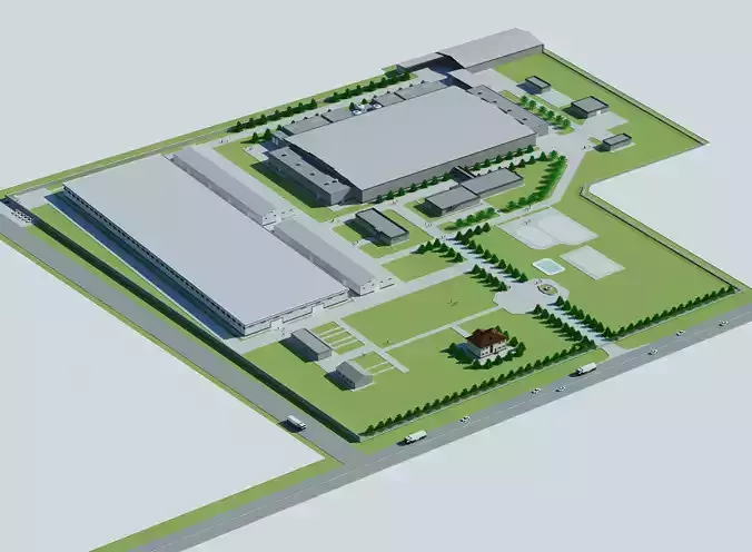 Factory Building 3D model low poly