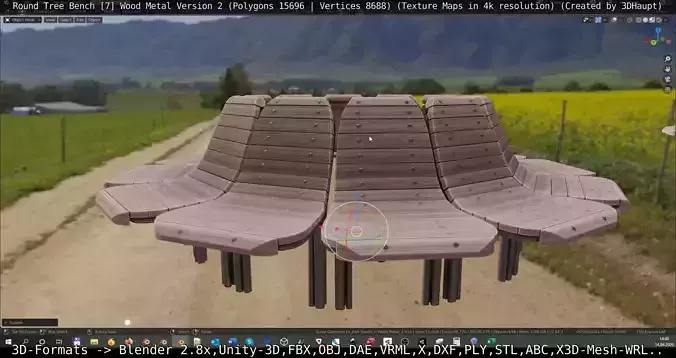  Round Tree Bench - 7 - Wood Metal Version 2 Low-poly 3D model