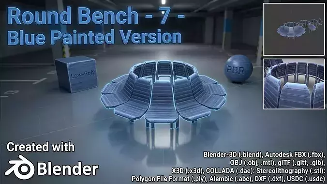  Round Bench - 7 - Blue Painted Version 
