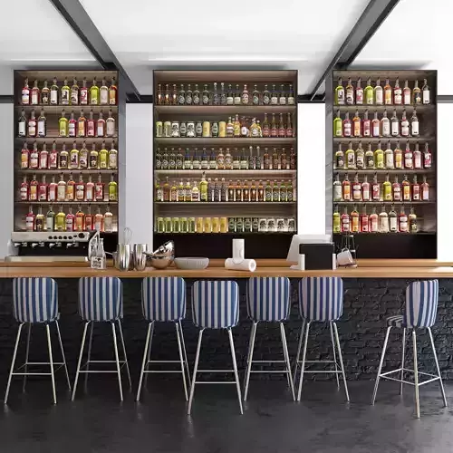 Large bar with alcoholic drinks