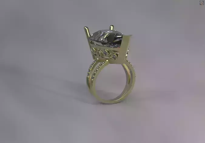 Luxury art-fashion ring with huge central gem 3d model