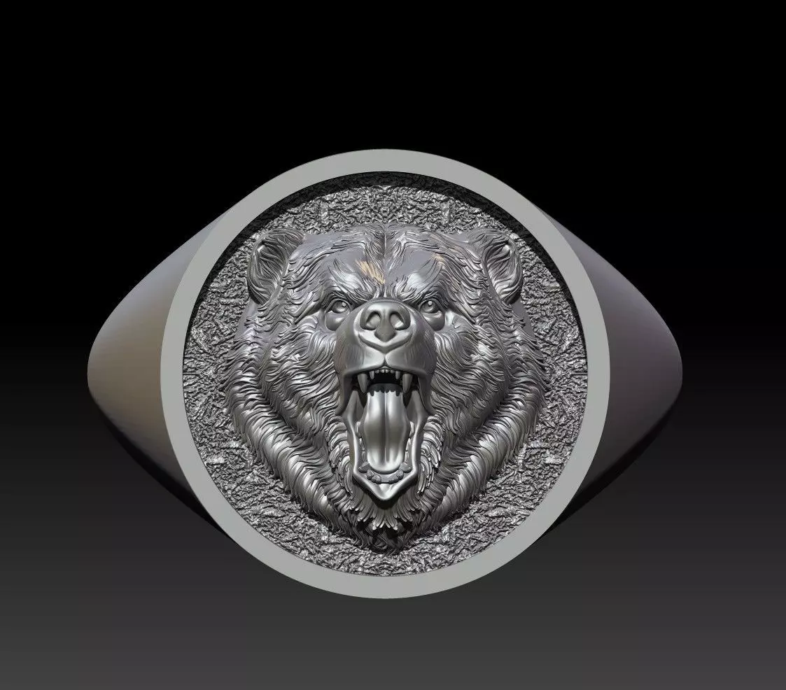 Angry Bear signet ring 3d print model 3D print model