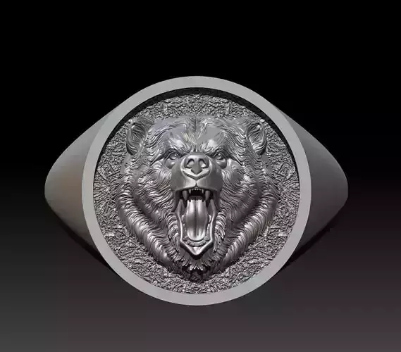 Angry  Bear signet ring 3d print model