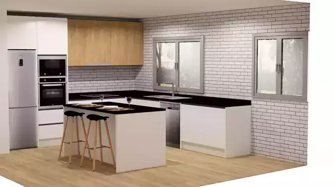 Cozinha Lacada com folha de Carvalho 3D model
