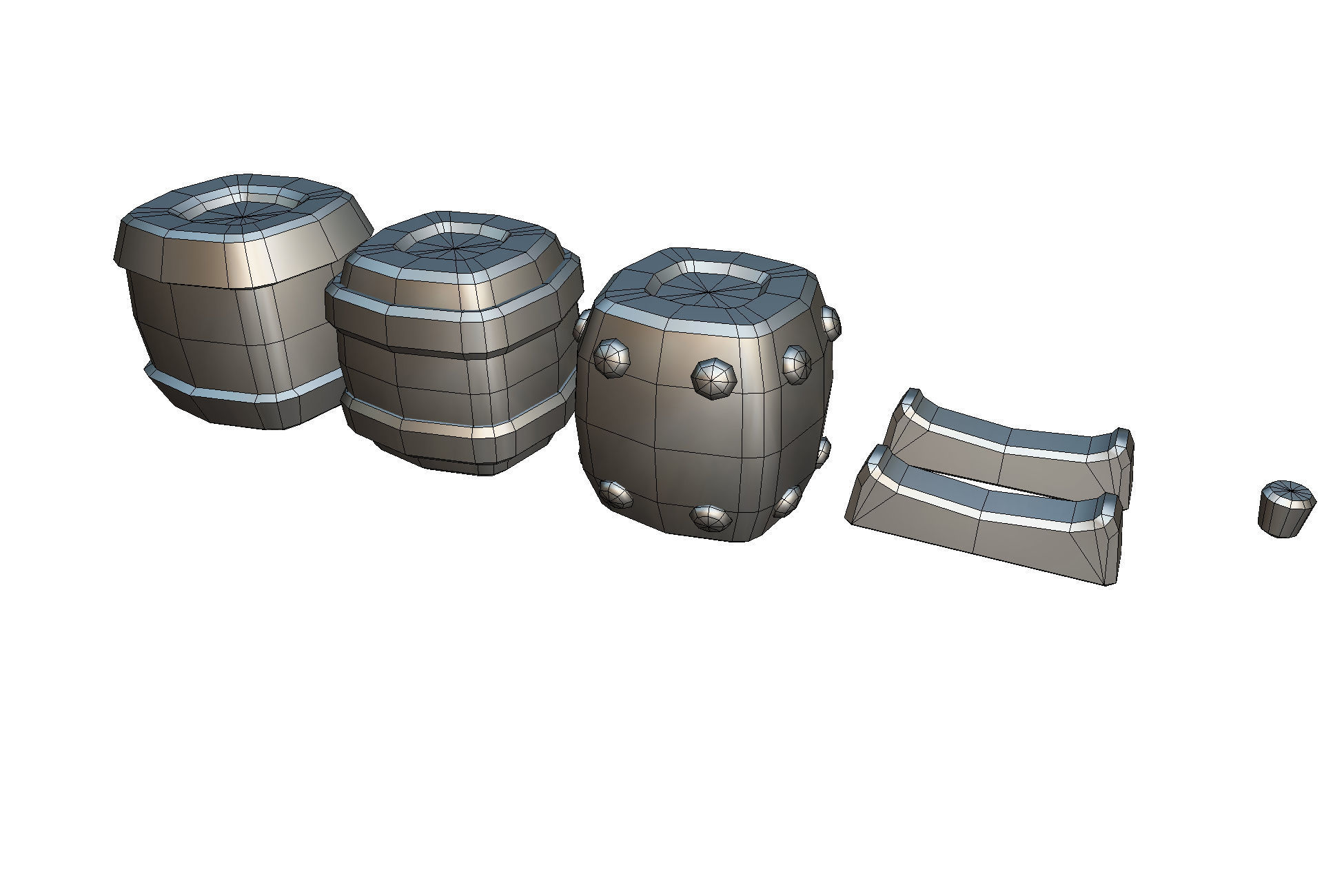 Cube World Wooden Barrels - Proto Series Low-poly 3D model_1