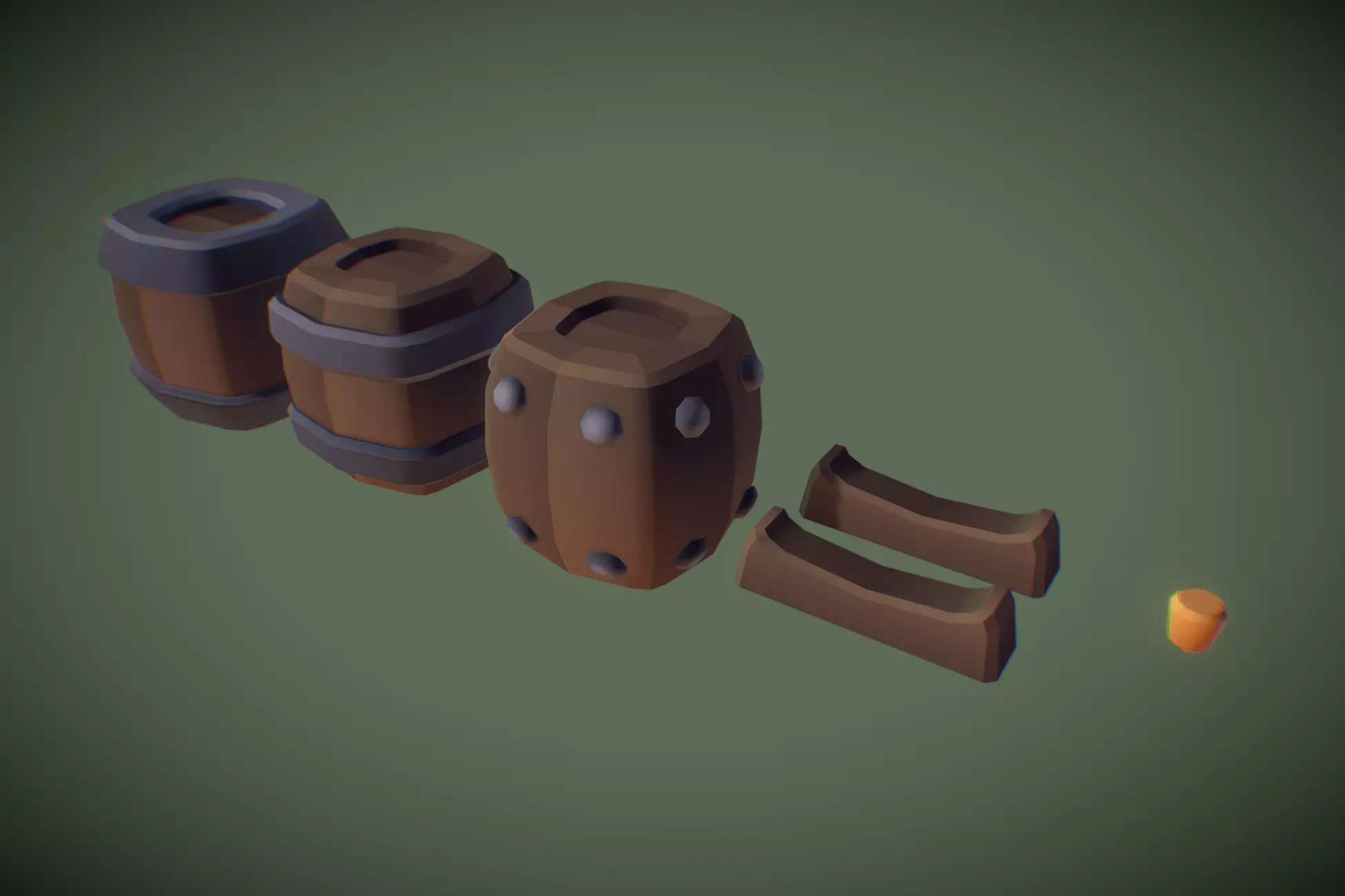 Cube World Wooden Barrels - Proto Series Low-poly 3D model_0