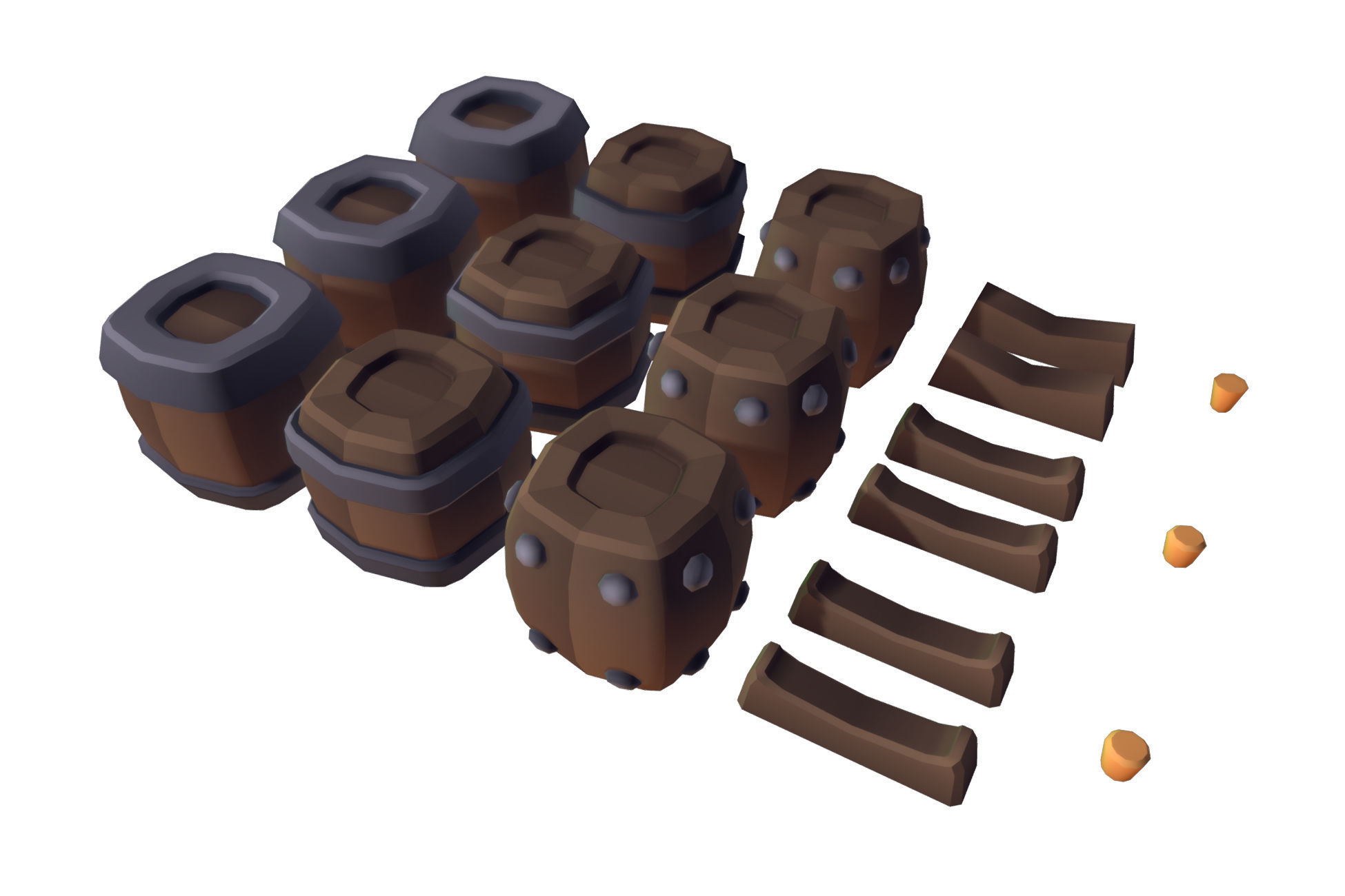 Cube World Wooden Barrels - Proto Series Low-poly 3D model_4
