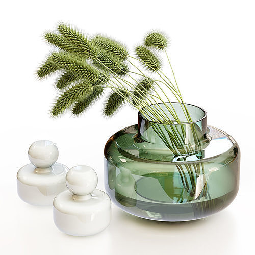 Stylish bouquet with green spikelets 3D model