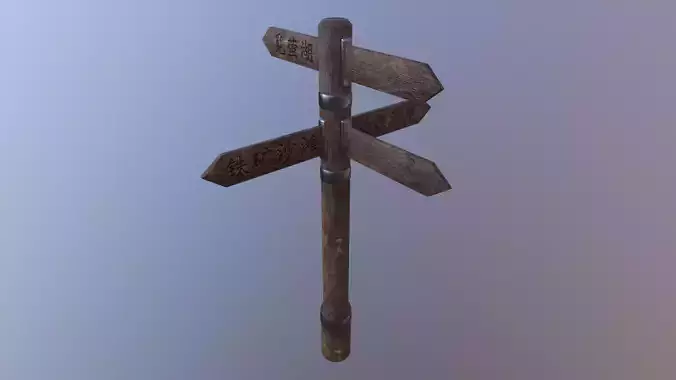 Pointer wooden sign with arrows pointing Low-poly 3D model