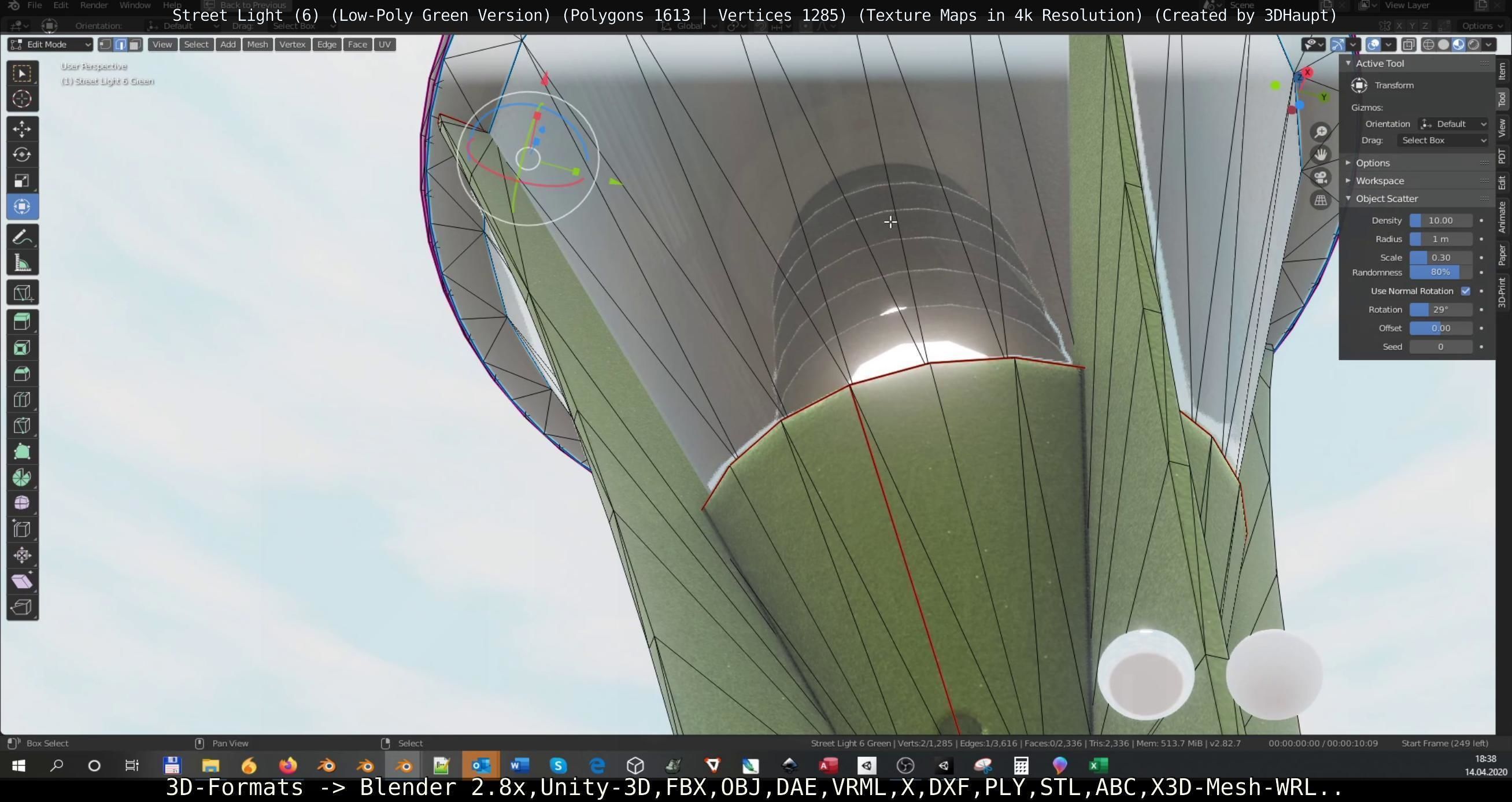 Street Light 6 Green Version Low-poly 3D model_14