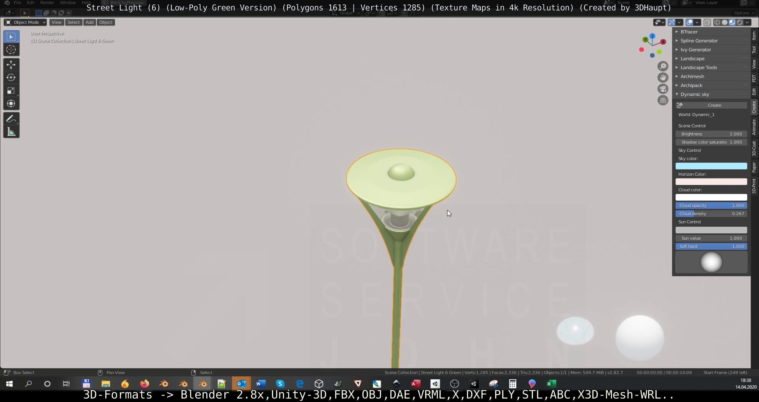 Street Light 6 Green Version Low-poly 3D model_9