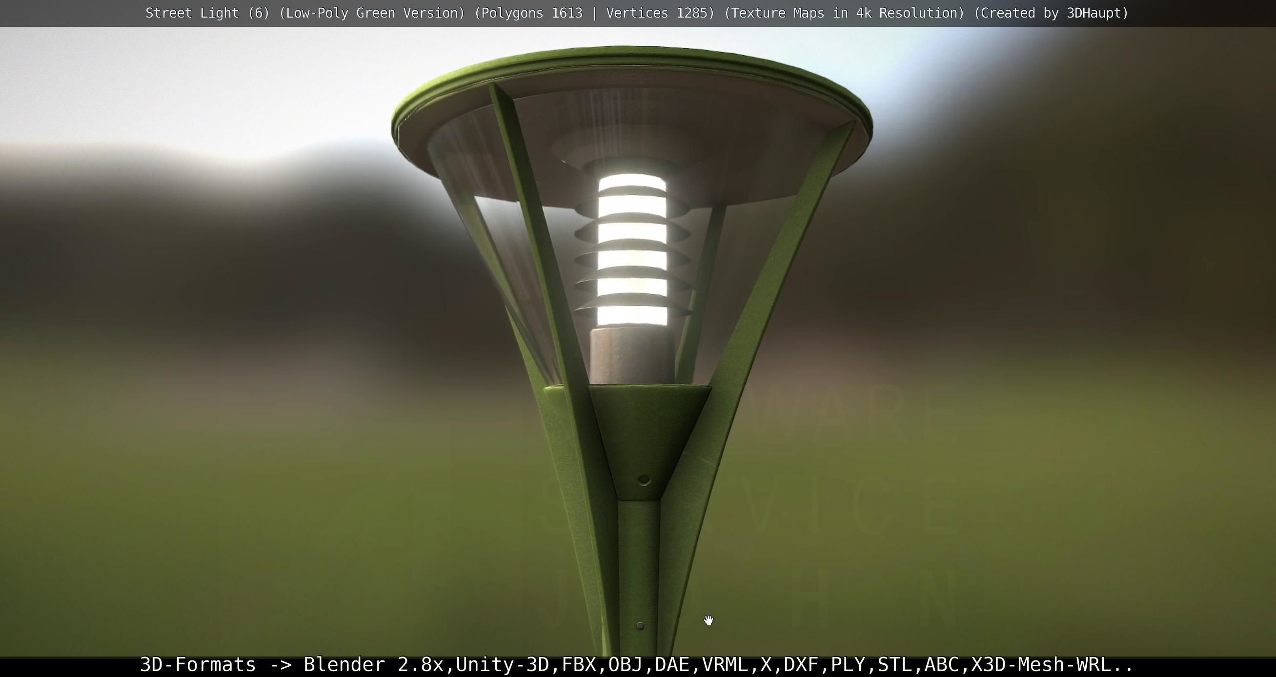 Street Light 6 Green Version Low-poly 3D model_110
